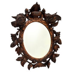 Antique Bavarian Carved Oak Black Forest Mirror