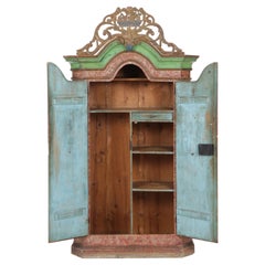 Antique Bavarian Hand-Painted Alpine Polychrome Schrank Cabinet, Armoir, 18th c