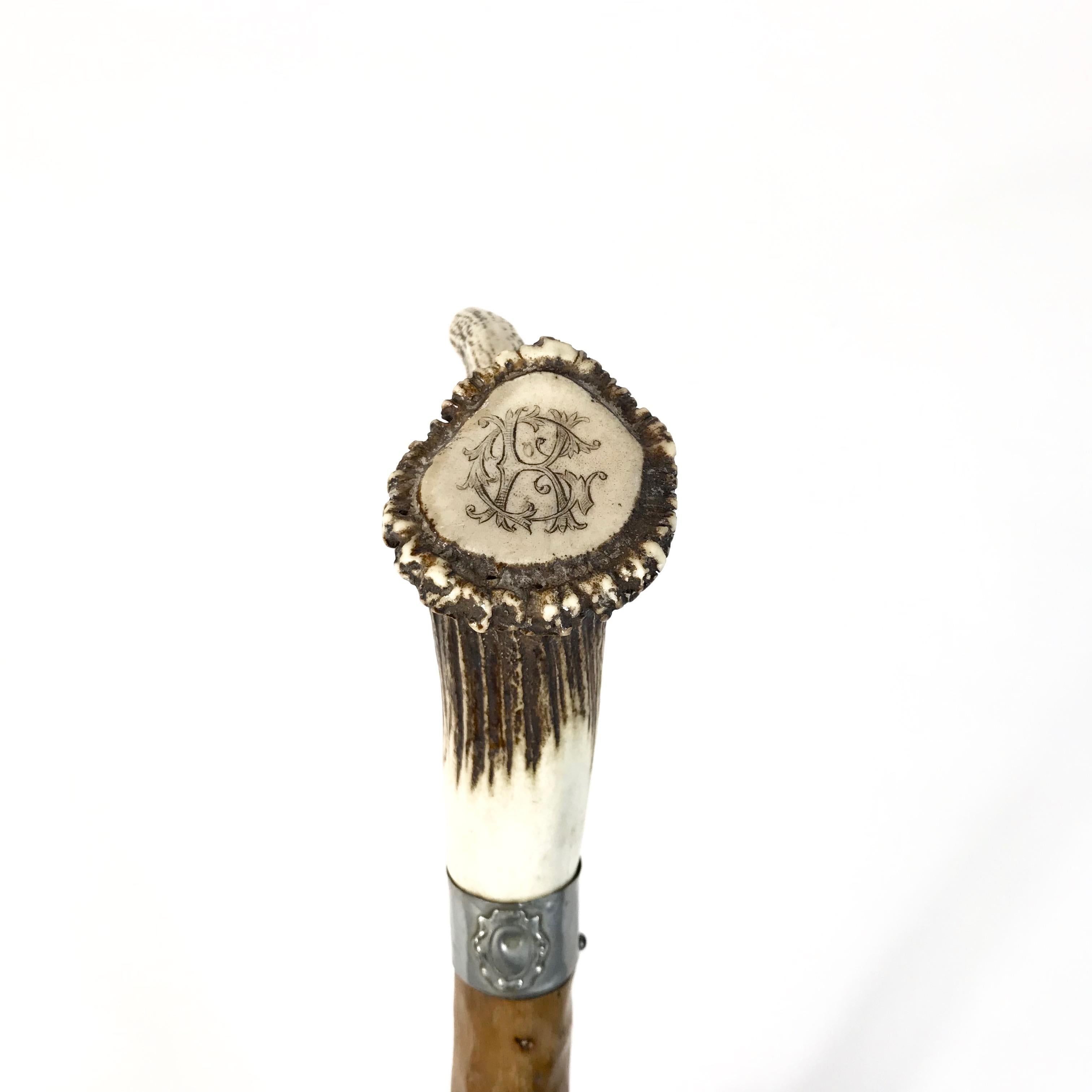 Rustique Antique bâton de marche bavarois en bois de chasse, années 1900, Allemagne en vente
