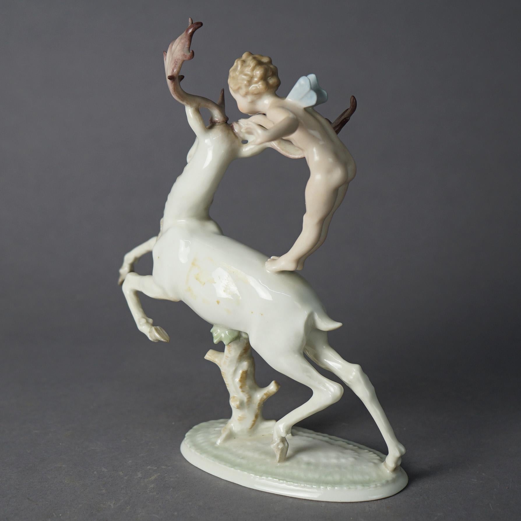 Antique Bavarian Hutschenreuther Porcelain Figure of Nymph & Elk, circa 1920 1