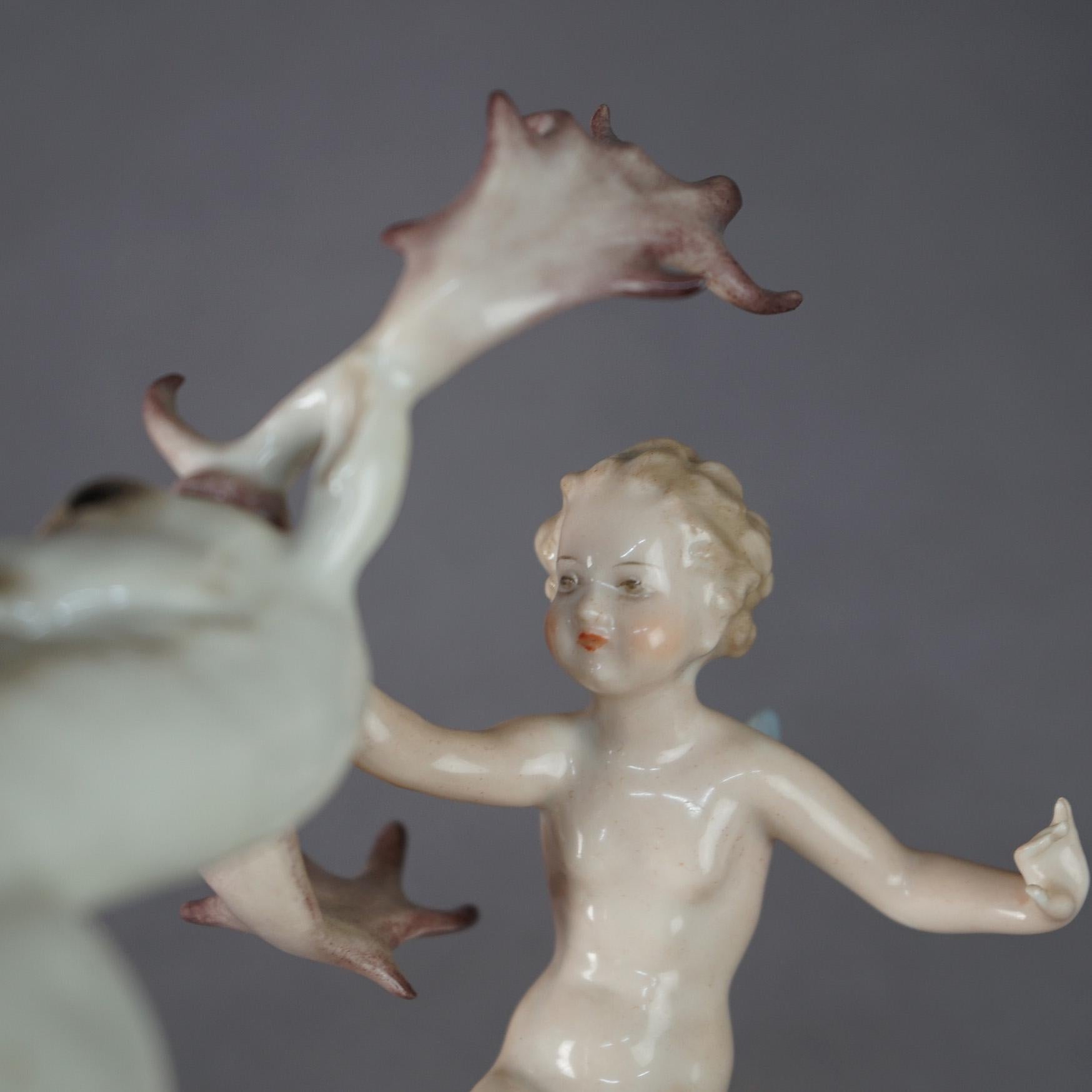 Antique Bavarian Hutschenreuther Porcelain Figure of Nymph & Elk, circa 1920 4