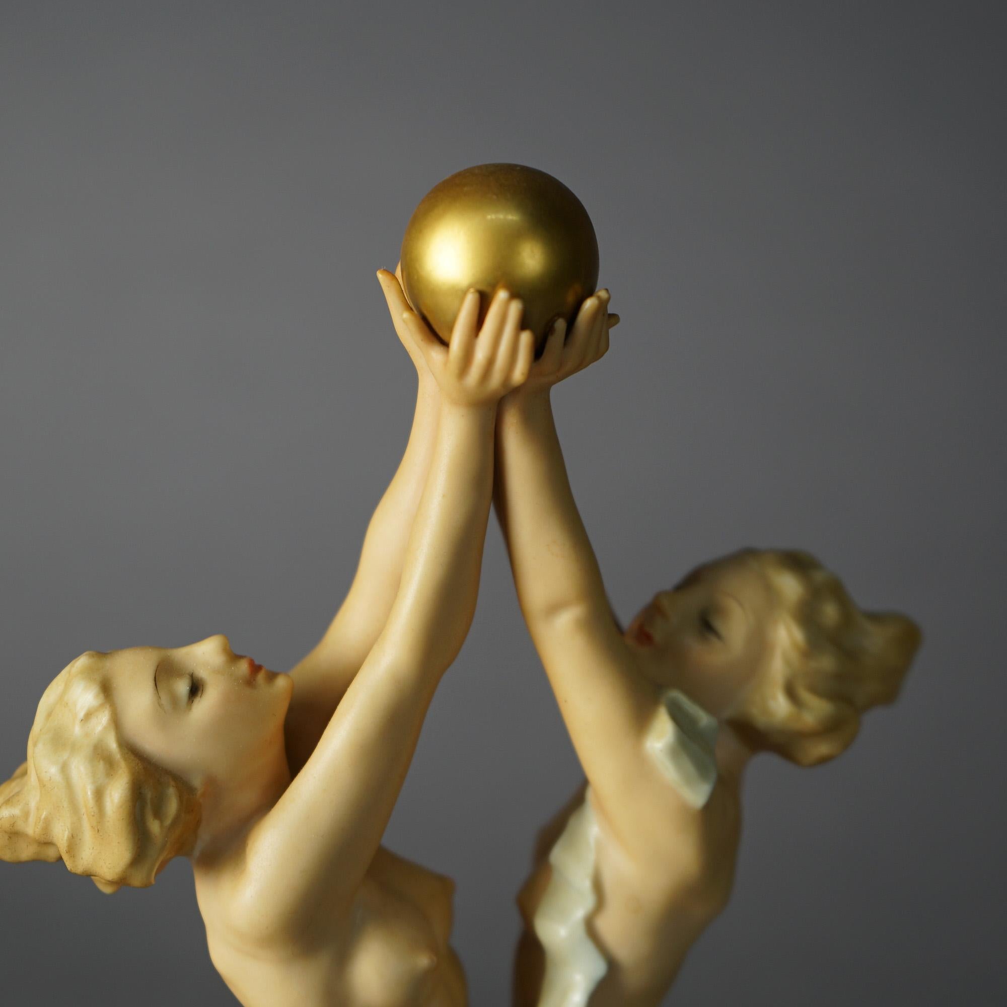 Antique Bavarian Hutschenreuther Porcelain Nude Women & Ball, Karl Tutter, c1920 In Good Condition In Big Flats, NY