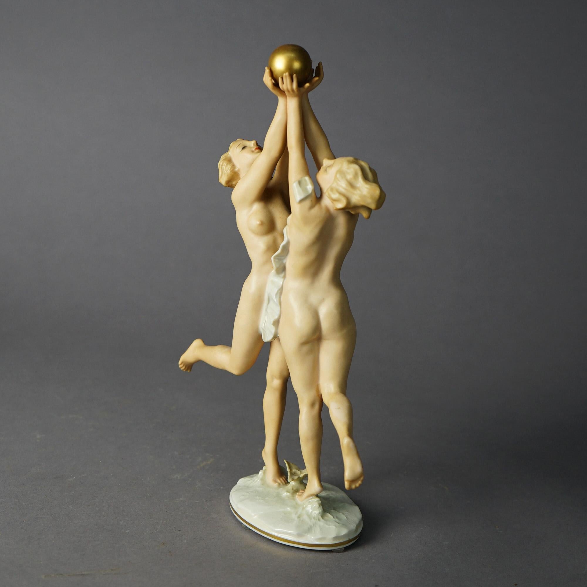 20th Century Antique Bavarian Hutschenreuther Porcelain Nude Women & Ball, Karl Tutter, c1920