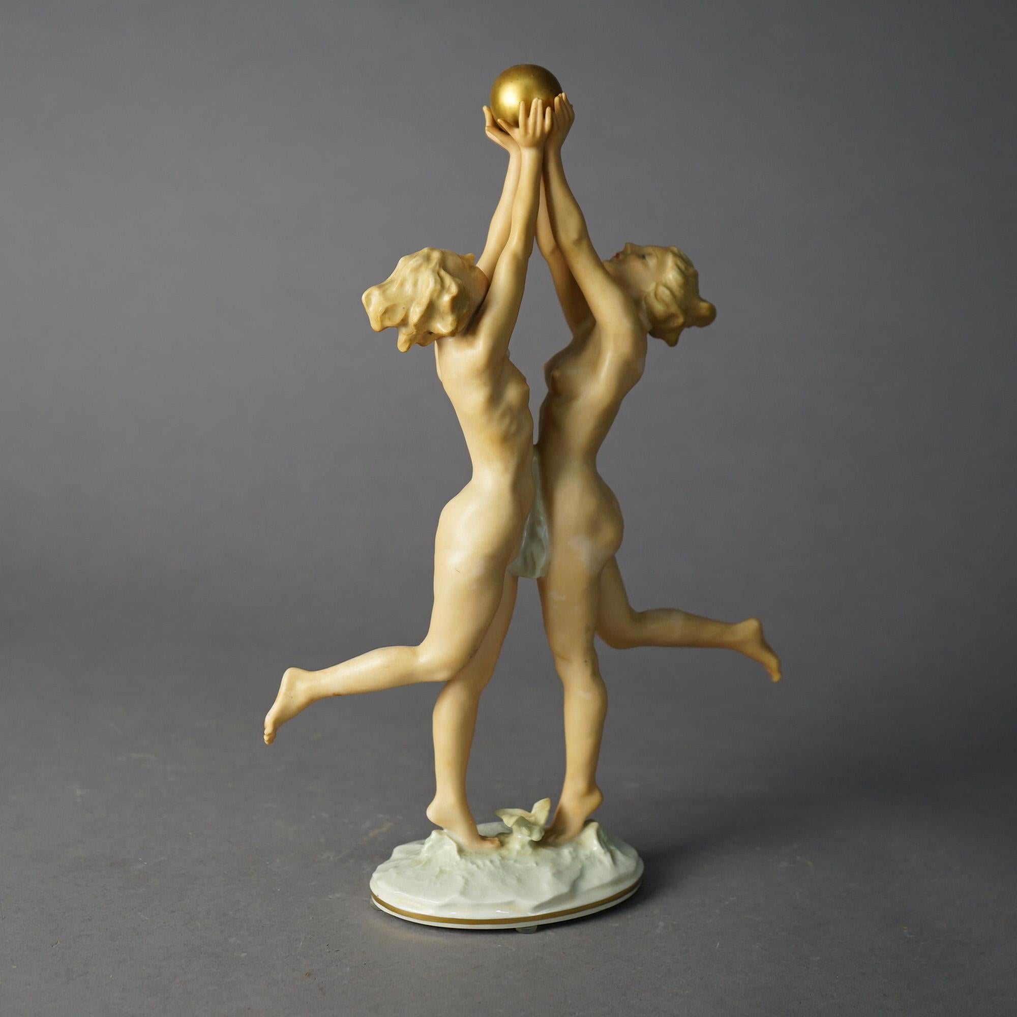 Antique Bavarian Hutschenreuther Porcelain Nude Women & Ball, Karl Tutter, c1920 1