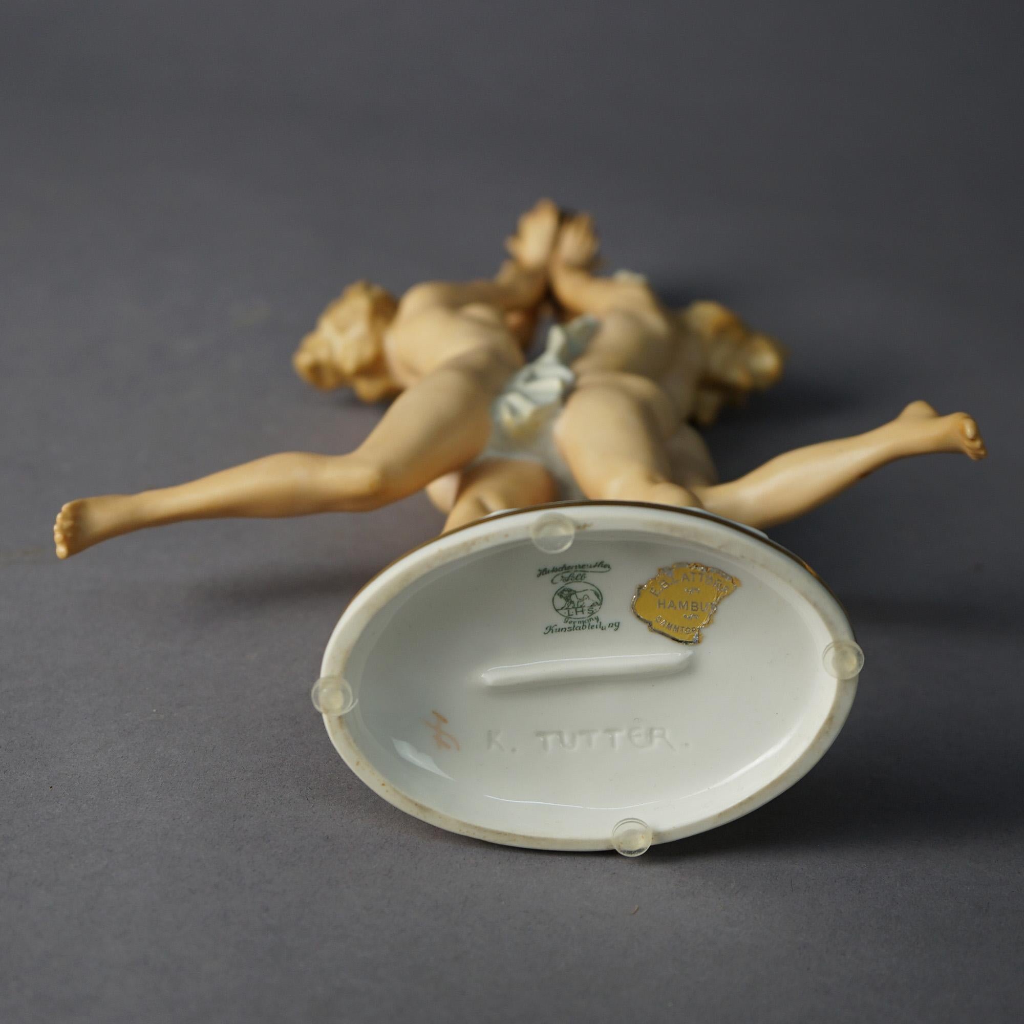 Antique Bavarian Hutschenreuther Porcelain Nude Women & Ball, Karl Tutter, c1920 2