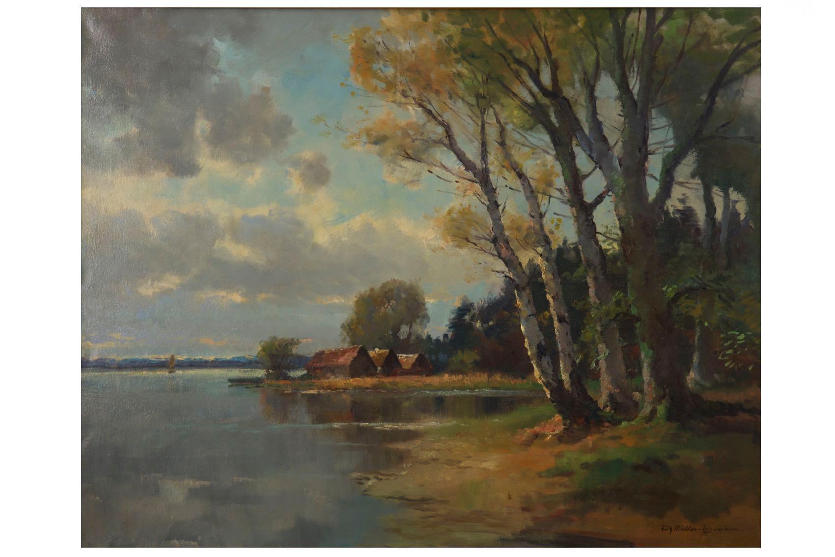 Fritz Müller Schwaben:: 1879 in München geboren:: studierte in Straßburg an der Kunstgewerbeschule der Akademie München. Sein Werk war sehr gefragt:: vor allem seine bayerischen Landschaften:: die er mit seinem kräftigen Impasto und einem ausgeprägt