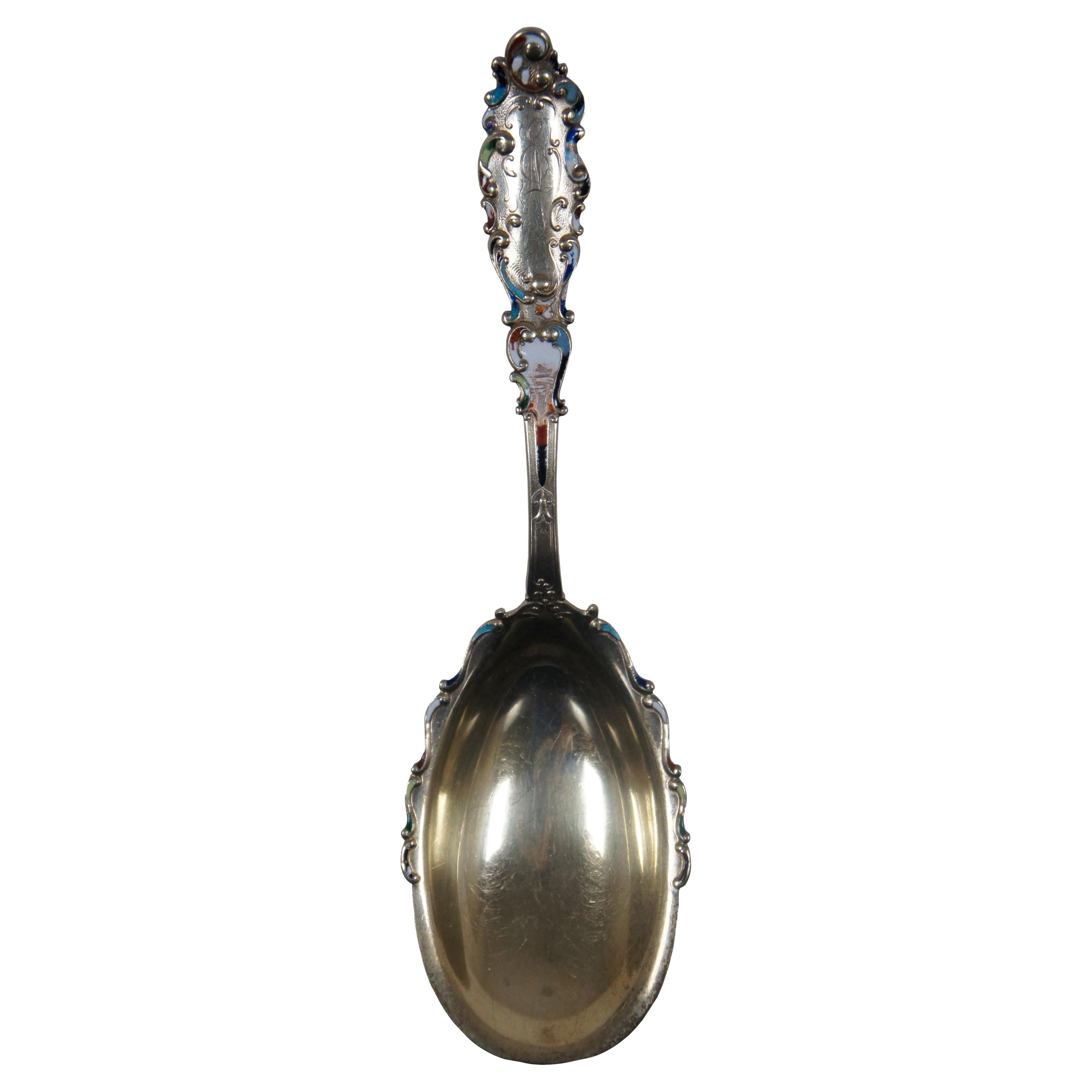 Antique BB&B Gorham Luxembourg Sterling Silver Enameled Serving Spoon 89g 9"