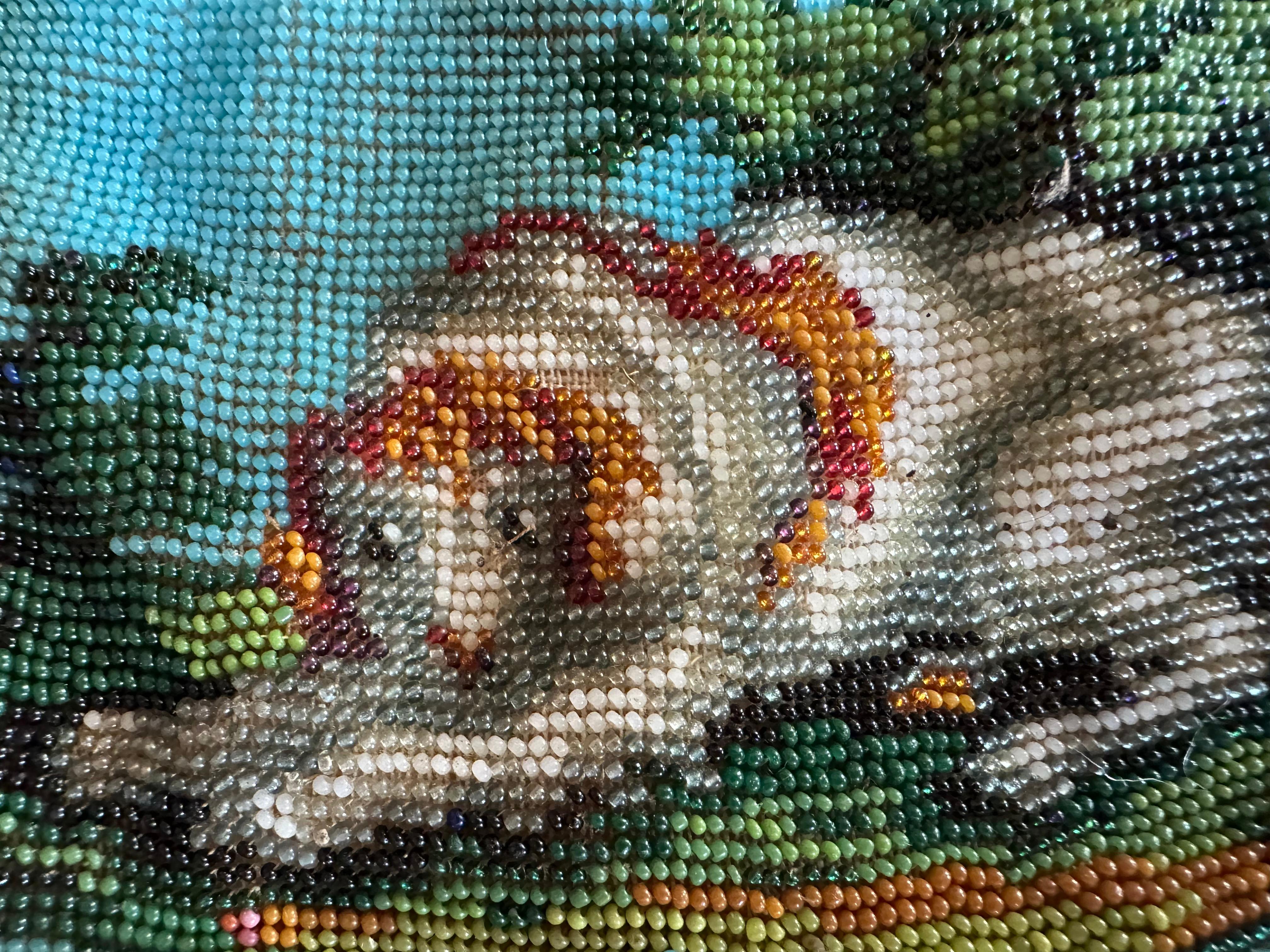 Ancienne bourse à cordon perlé avec motif de chien et de perroquet - Allemagne, vers 1850 en vente 7