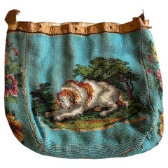 Antique Beaded Drawstring Purse with Dog and Parrot Motif – Germany, circa 1850