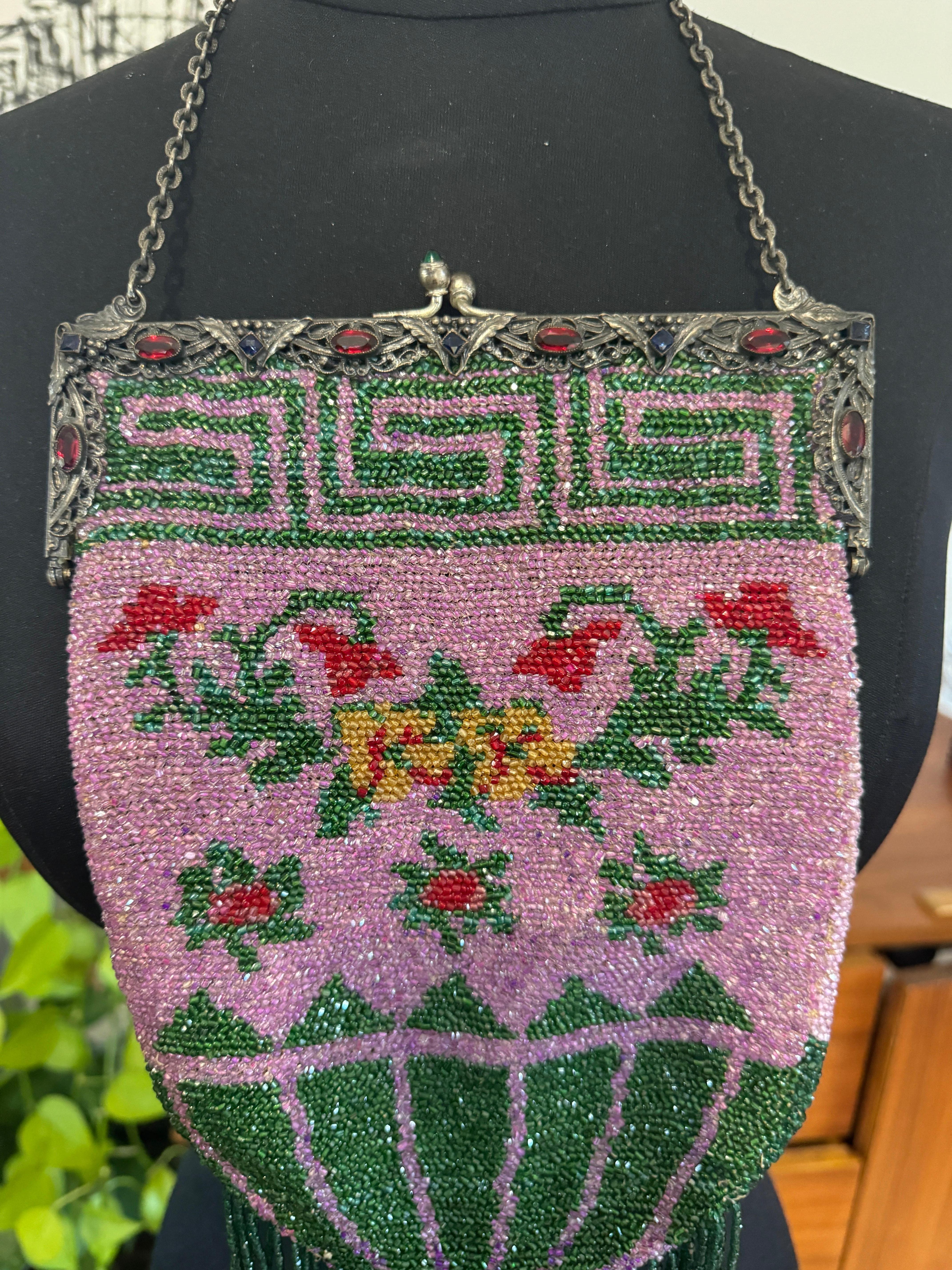 Antique Beaded Flapper Hand Bag 1920s Purse Unisexe en vente