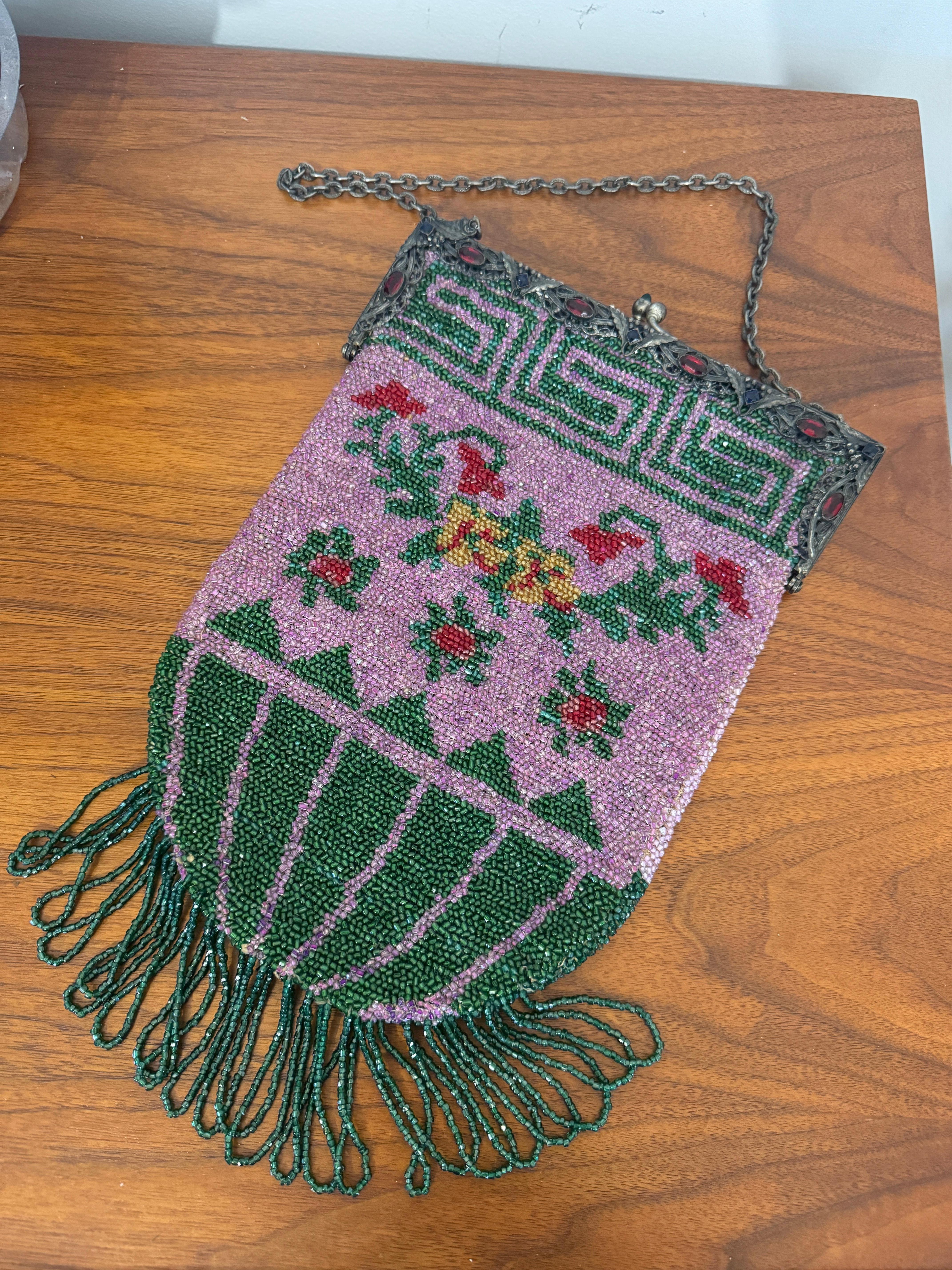 Antique Beaded Flapper Hand Bag 1920s Purse en vente 2