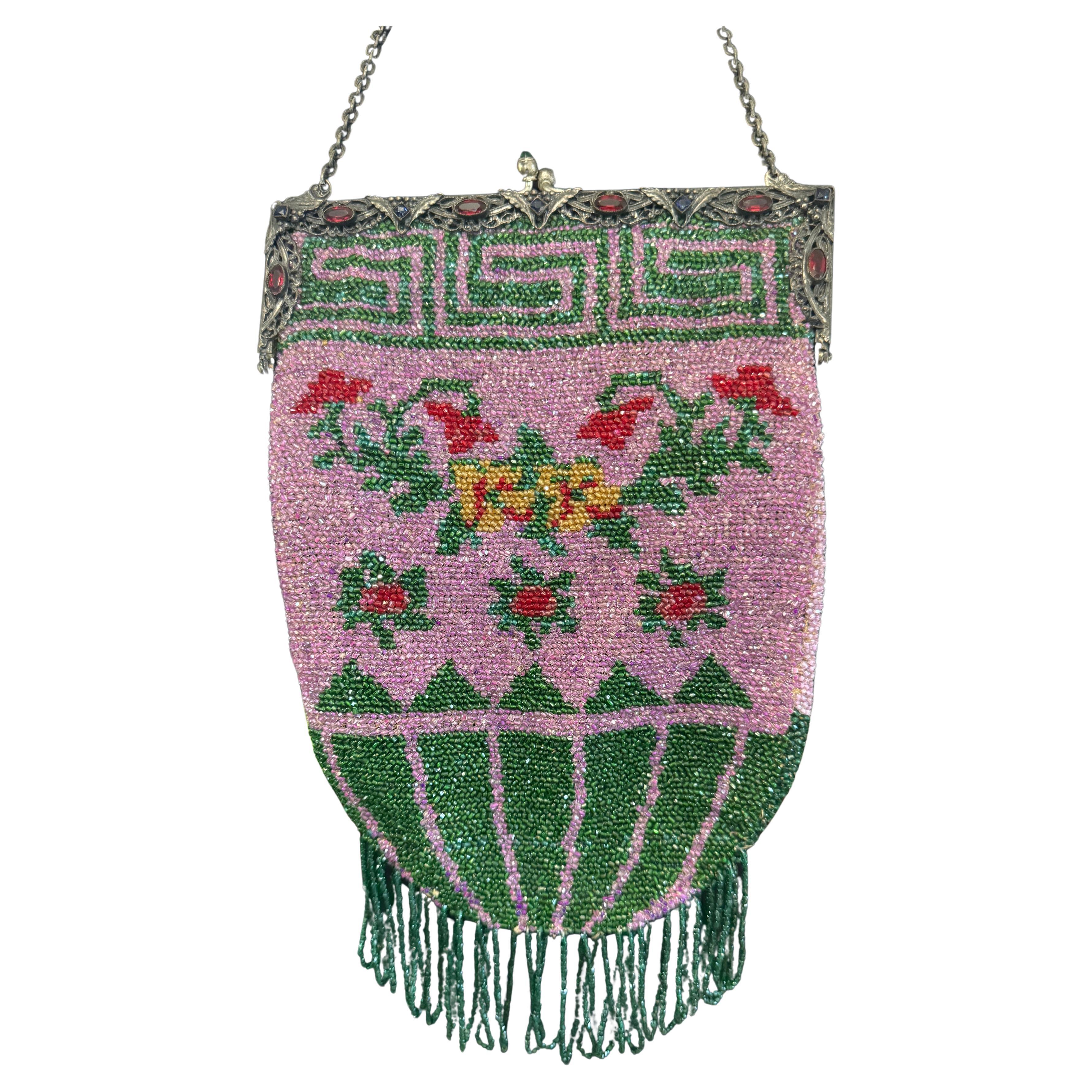 Antique Beaded Flapper Hand Bag 1920s Purse
