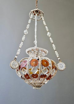 Antique Beaded Glass Chandelier with Amber Floral Elements, Europe, circa 1920s