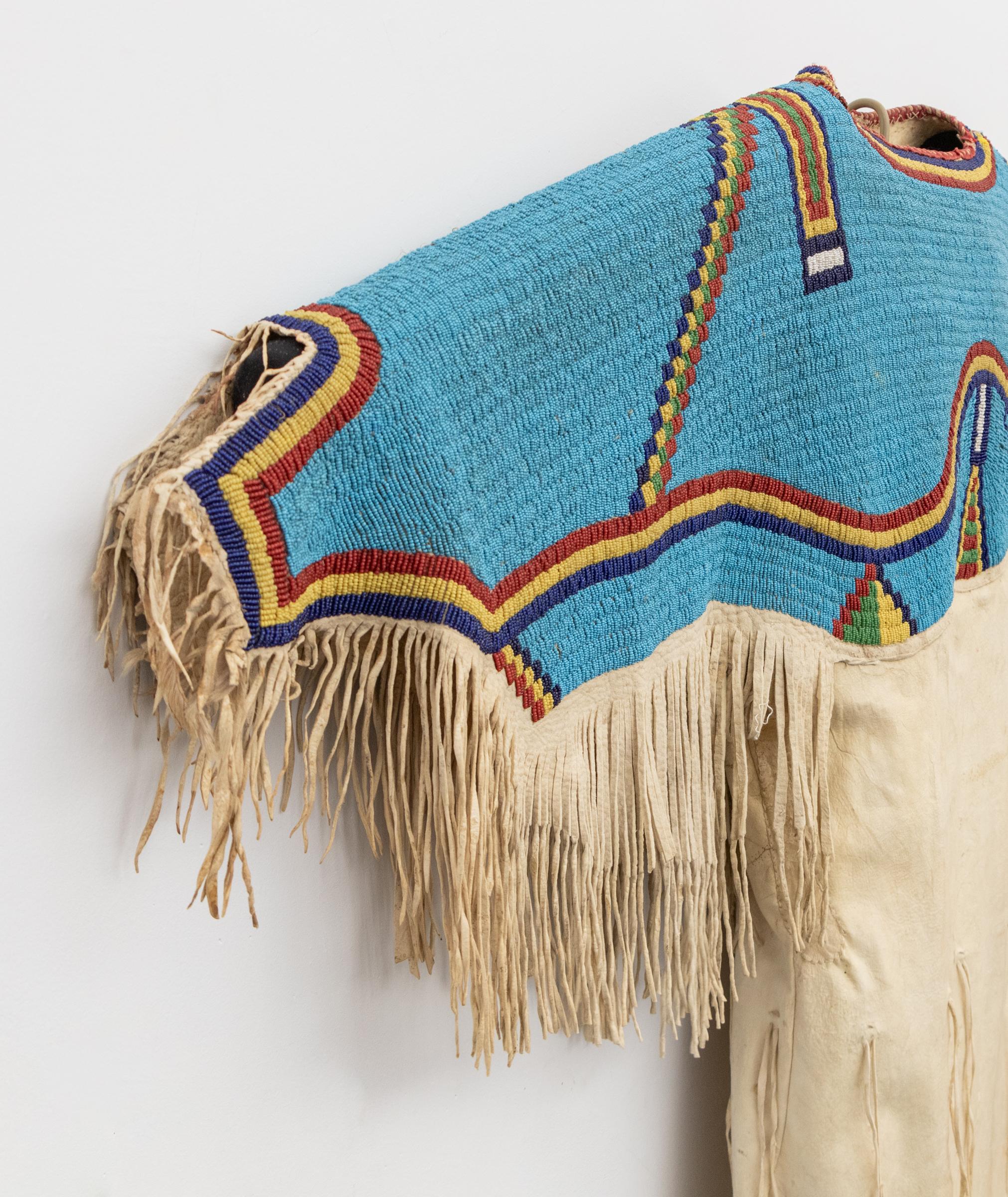 Circa 1880 Sioux Beaded Deer Hide Dress, Plains Native American, Fringe For Sale 1