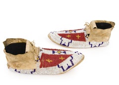 Antique Beaded Moccasins, Cheyenne 'Plains Indian', circa 1880s, Buffalo Tracks