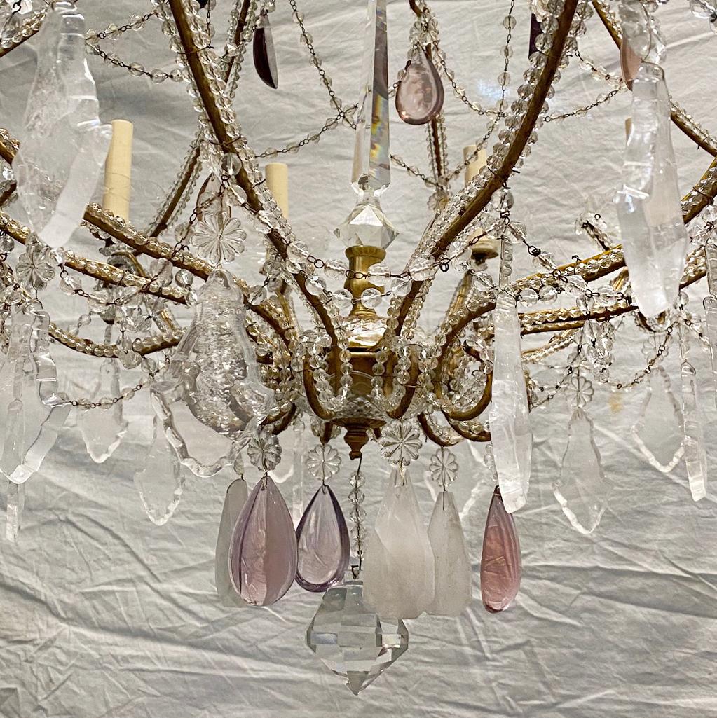 Italian Antique Beaded Rock Crystal Chandelier For Sale