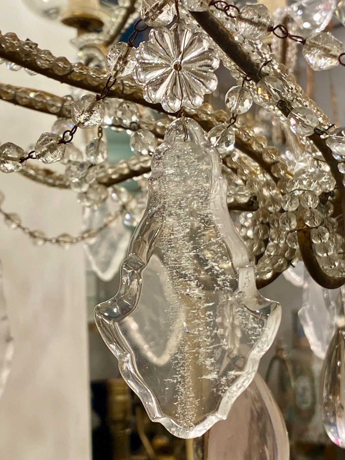 Gilt Antique Beaded Rock Crystal Chandelier For Sale