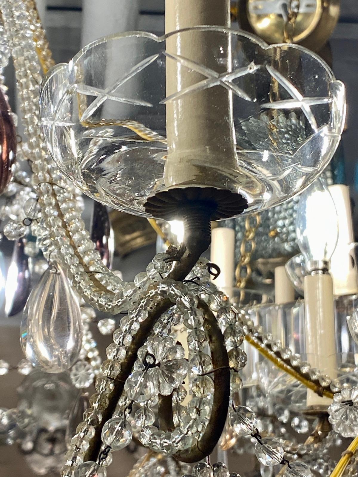 Antique Beaded Rock Crystal Chandelier In Good Condition For Sale In New York, NY