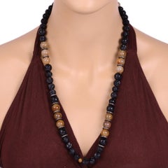 Antique Beaded Silver Necklace W/ Quartz Rutile, Jade, Onyx & Diamonds