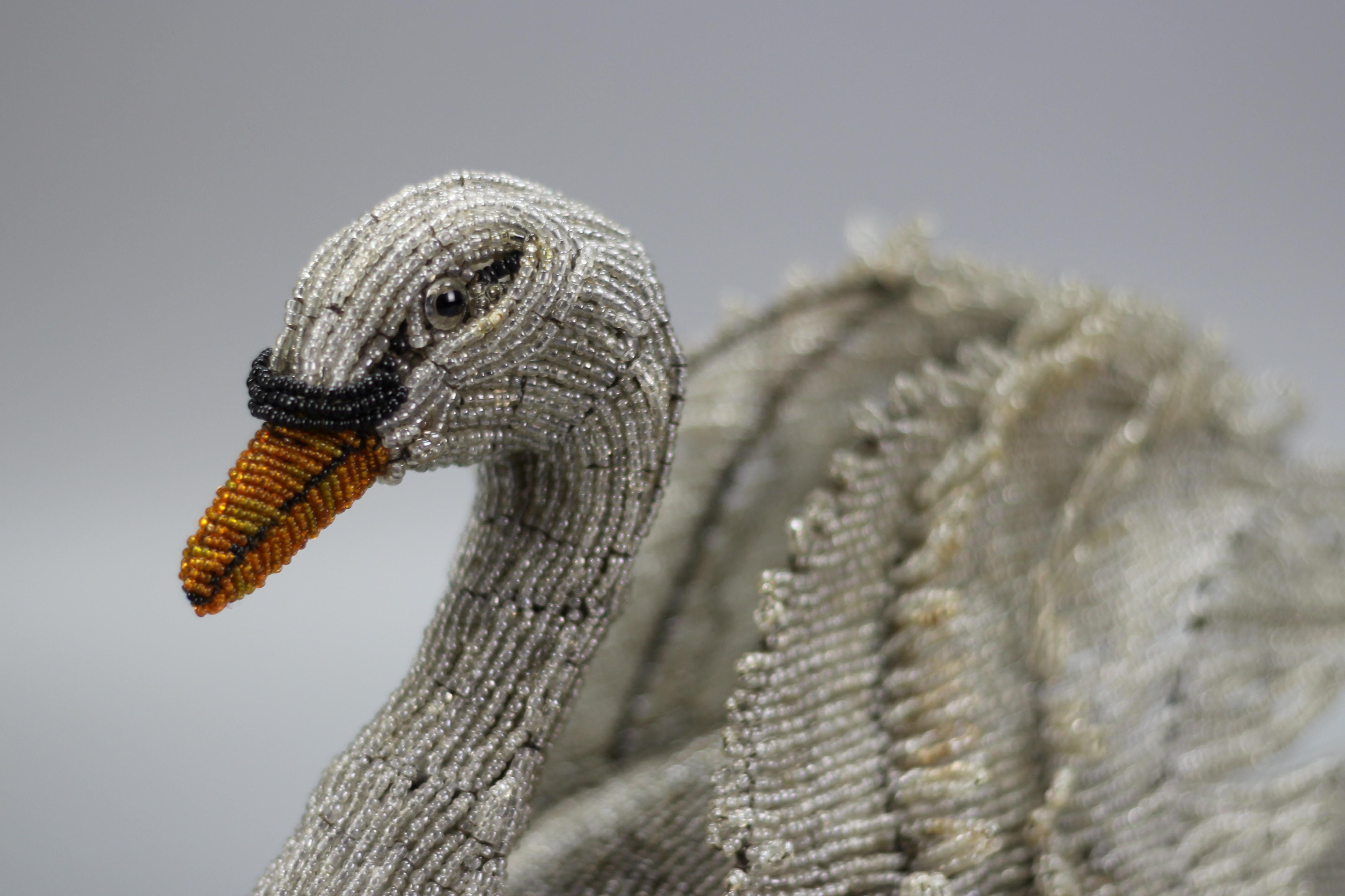 German Antique Beaded Swan Figure, Late 19th Century For Sale