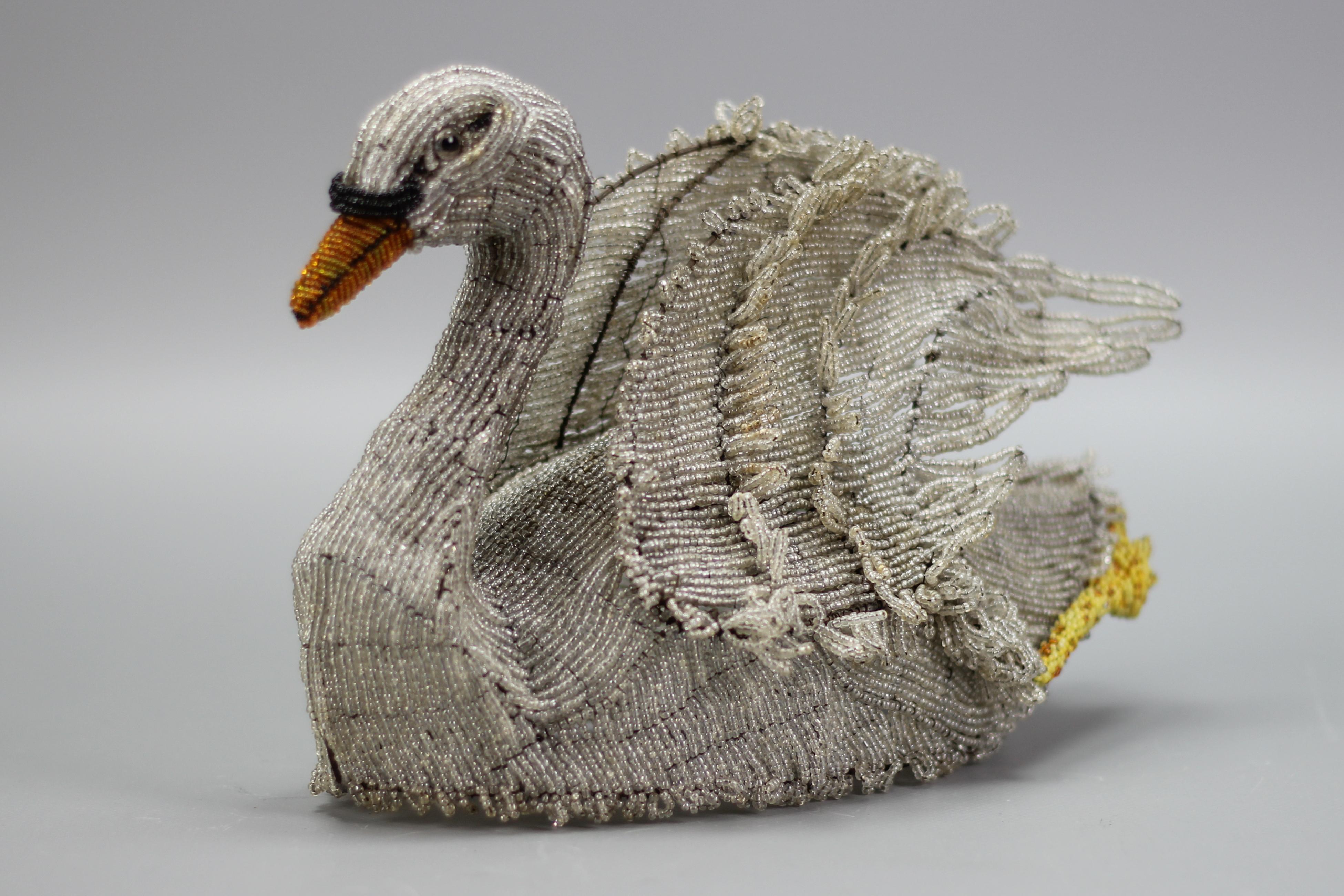 Antique Beaded Swan Figure, Late 19th Century In Good Condition For Sale In Barntrup, DE