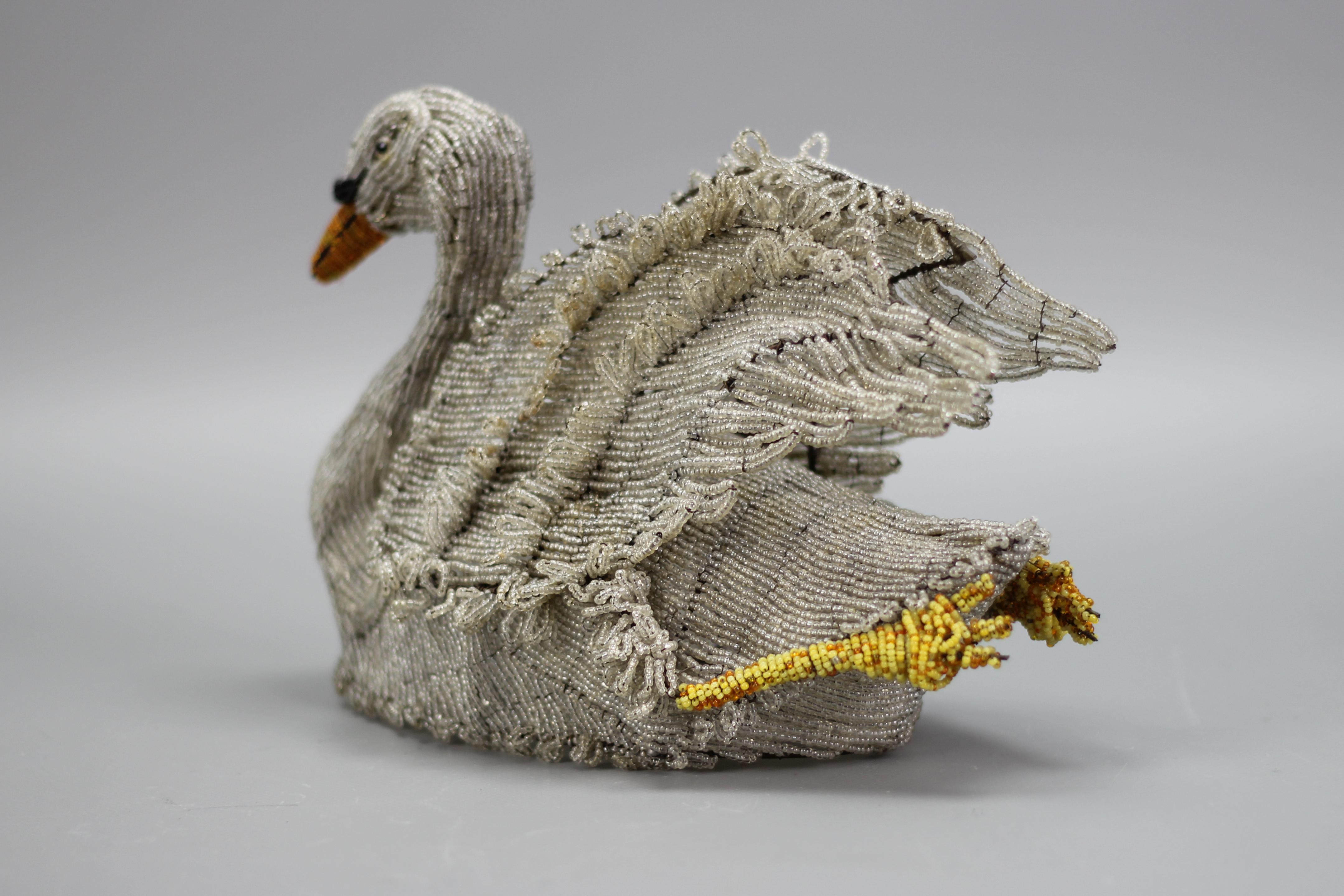 Metal Antique Beaded Swan Figure, Late 19th Century For Sale