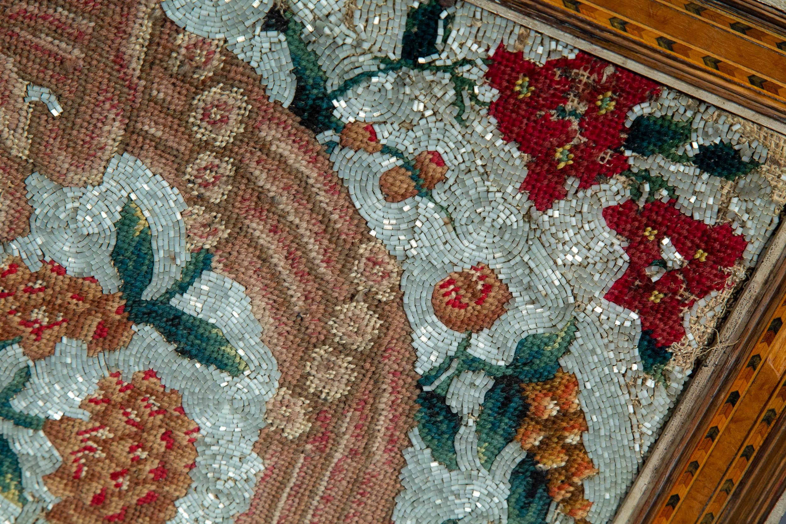 Beaded Antique Beadwork Tapestry Picture, Early 19th Century For Sale