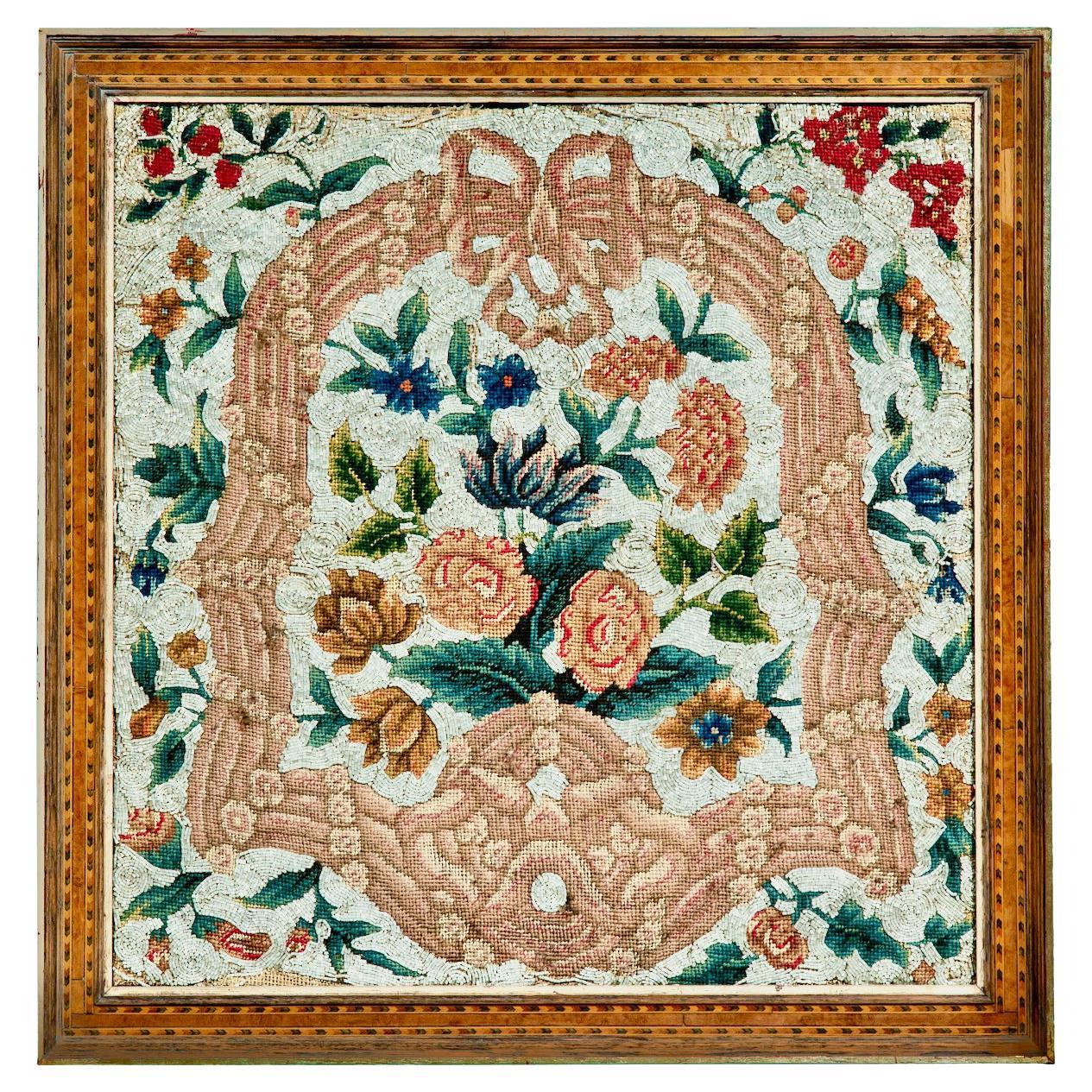 Antique Beadwork Tapestry Picture, Early 19th Century