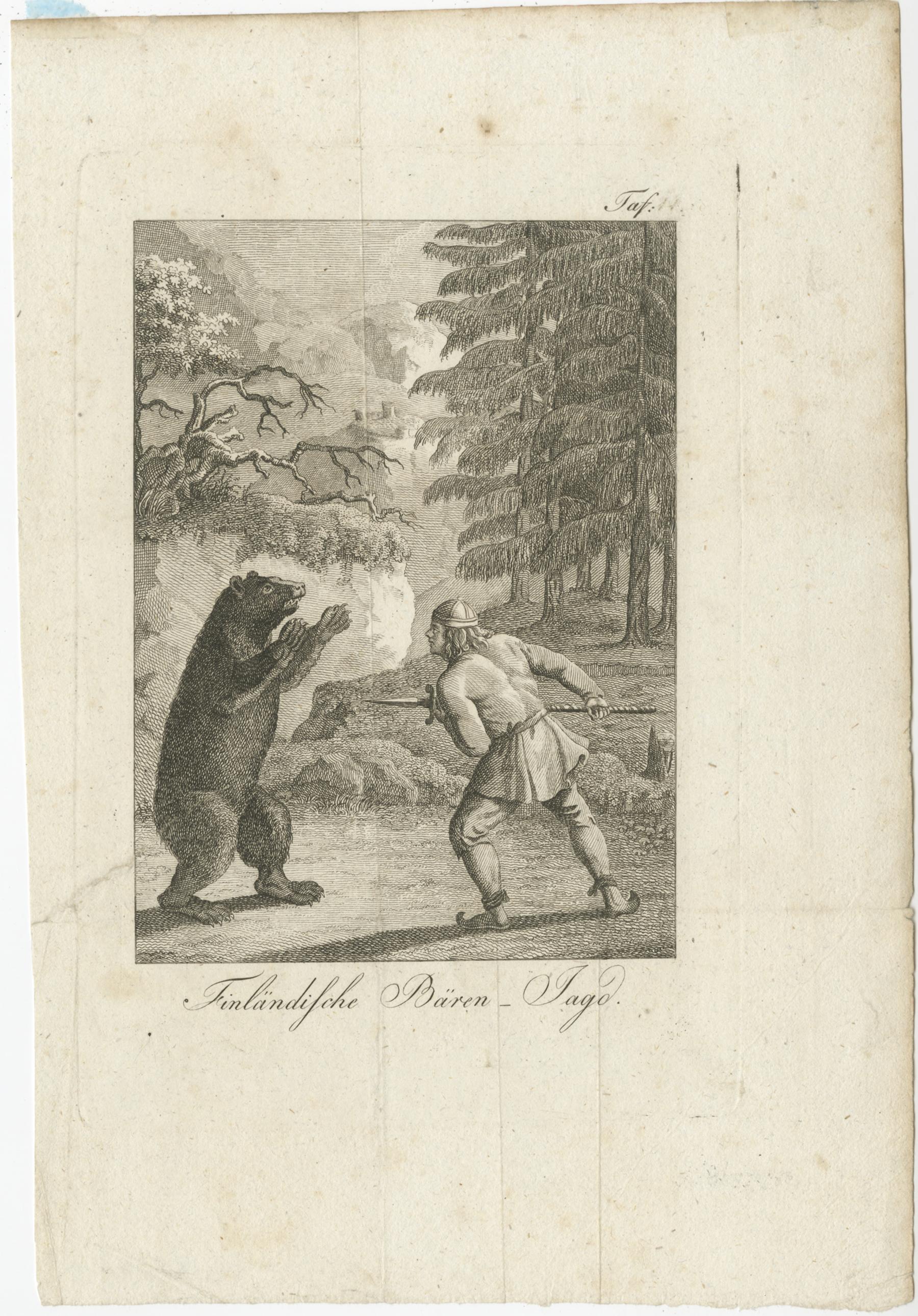 Antique Bear Hunting Prints – Finland & Poland Forest Scenes – 18th Century

This rare pair of antique engravings presents dramatic scenes of bear hunting in Northern and Eastern Europe, capturing both the peril and ingenuity of traditional hunting