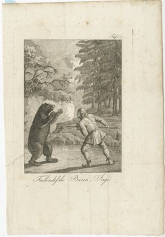 Antique Bear Hunting Prints – Finland & Poland Forest Scenes – 18th Century