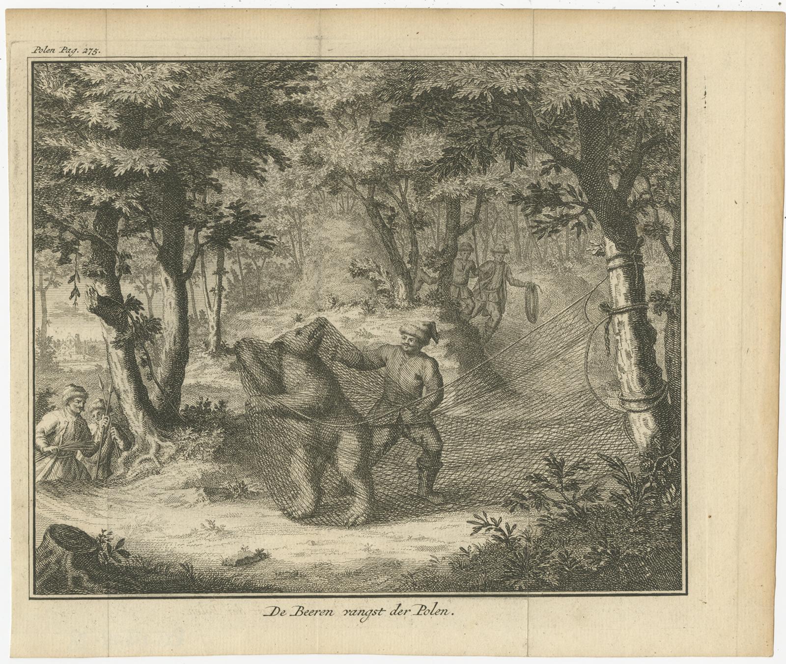Dutch Antique Bear Hunting Prints – Finland & Poland Forest Scenes – 18th Century For Sale