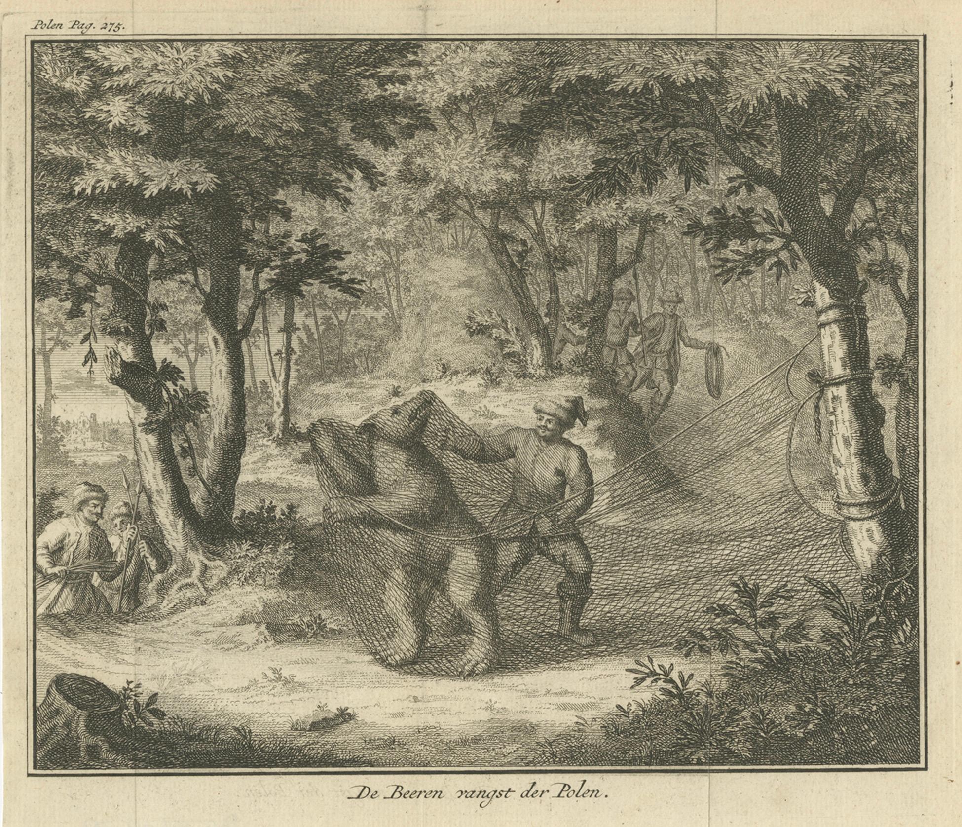 Antique Bear Hunting Prints – Finland & Poland Forest Scenes – 18th Century In Good Condition For Sale In Langweer, NL
