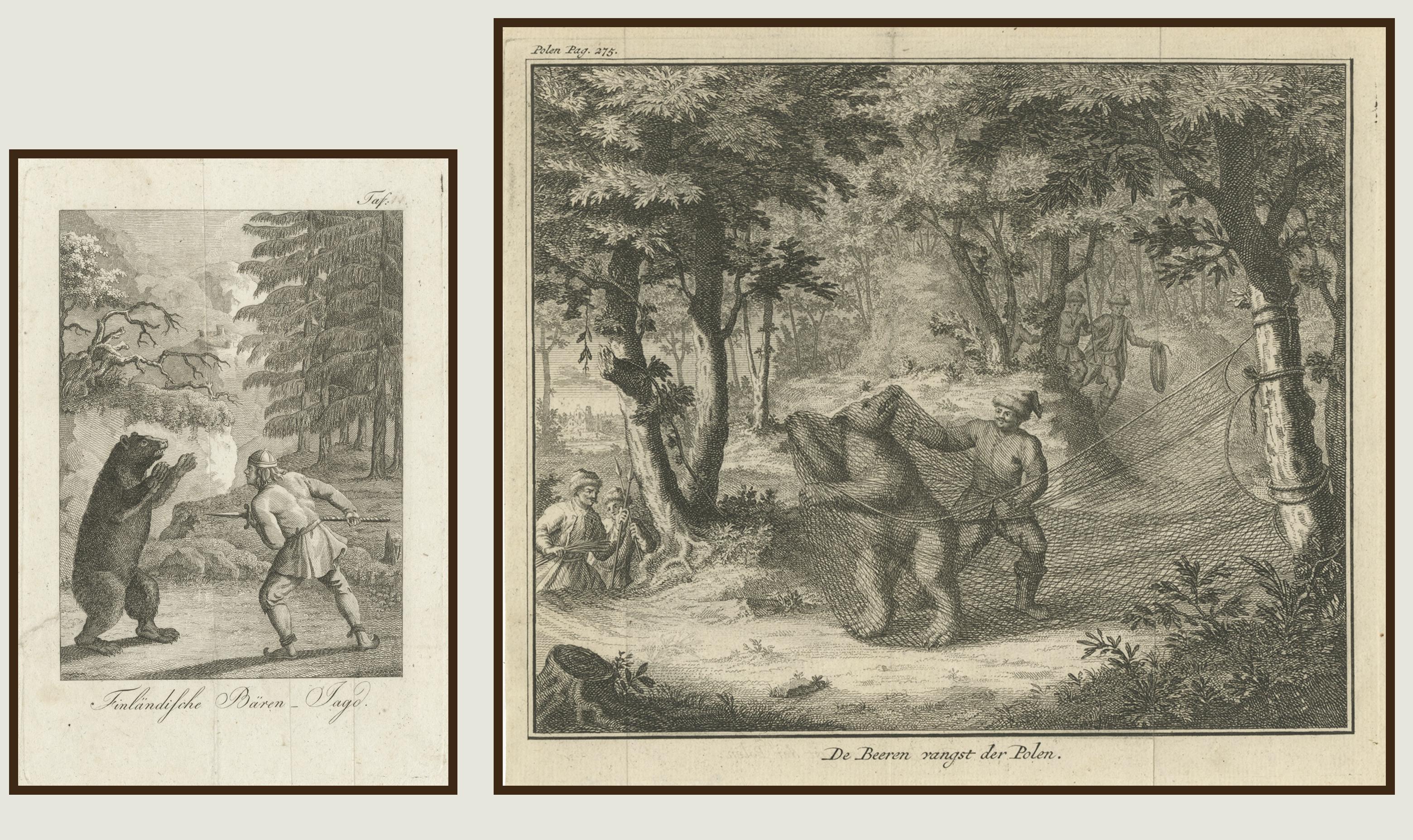 Antique Bear Hunting Prints – Finland & Poland Forest Scenes – 18th Century For Sale 1