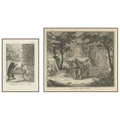 Antique Bear Hunting Prints – Finland & Poland Forest Scenes – 18th Century