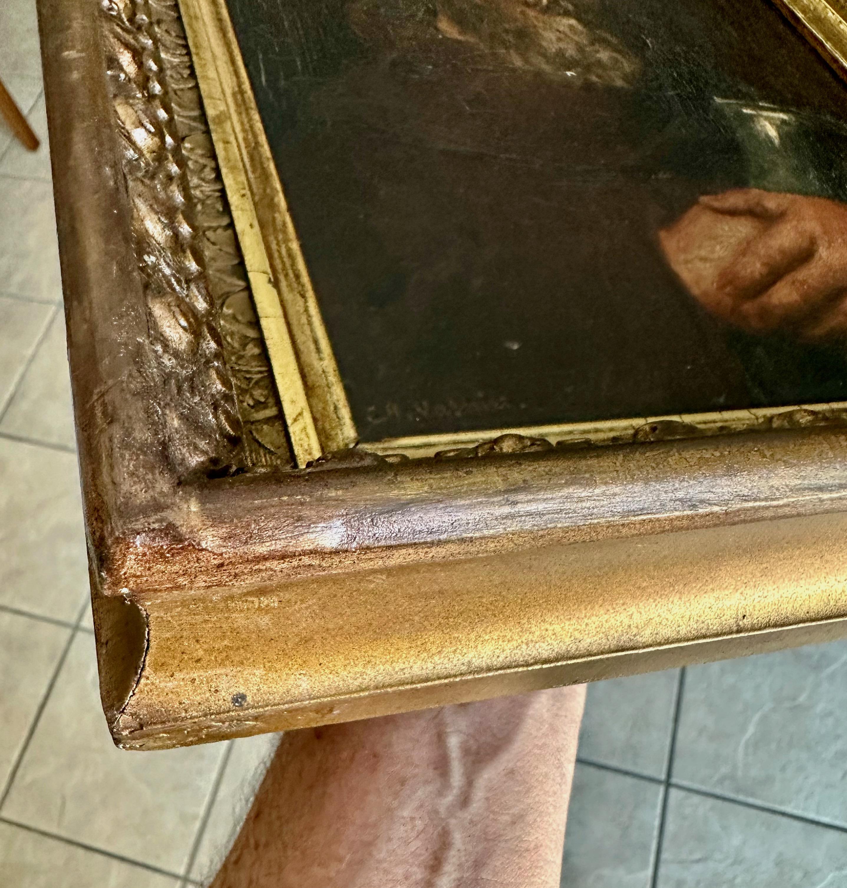 Antique Bearded Scholar Framed Oil Painting by Charles Vasnier For Sale 4