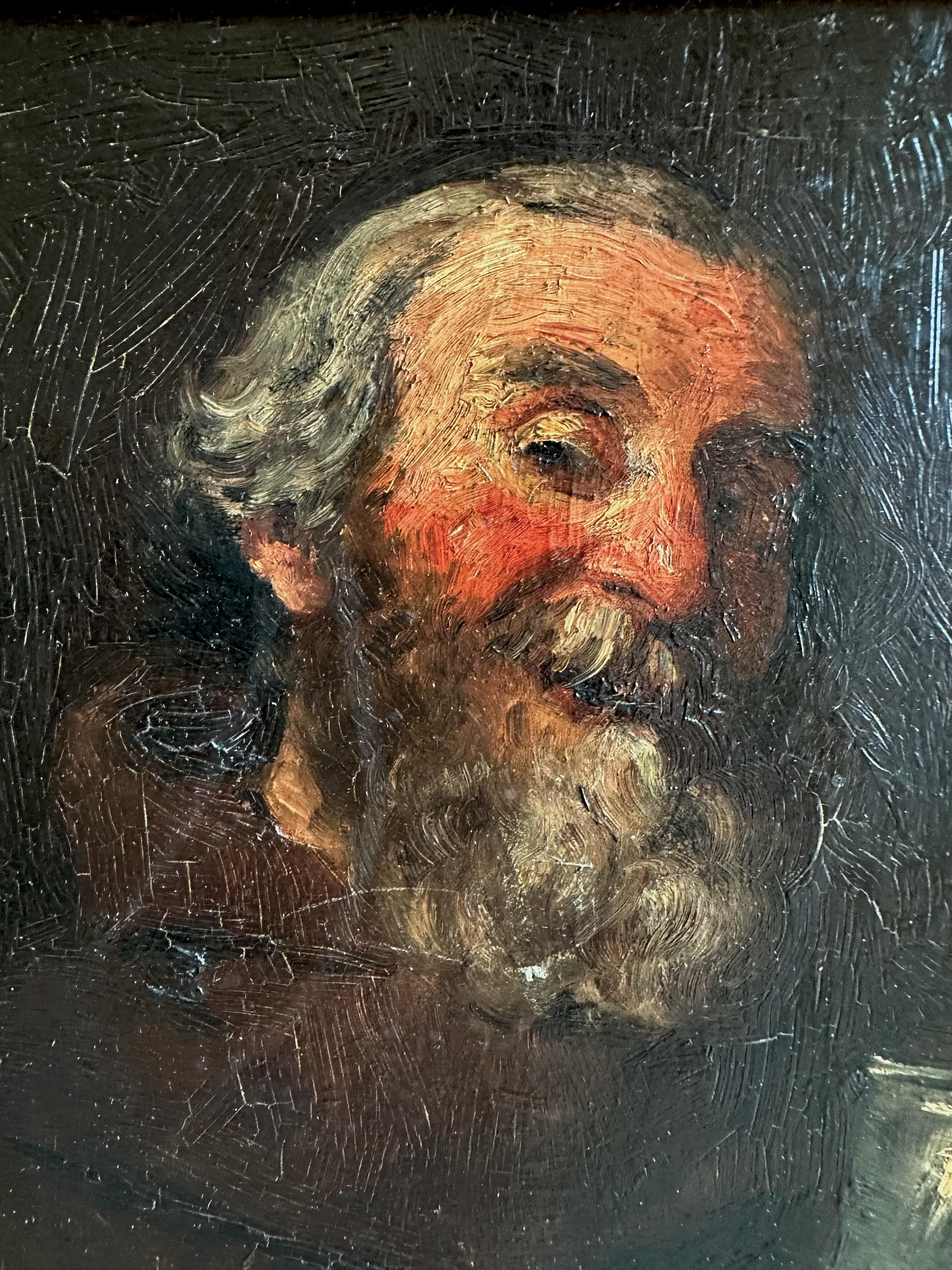 Antique Bearded Scholar Framed Oil Painting by Charles Vasnier In Good Condition For Sale In Palm Springs, CA