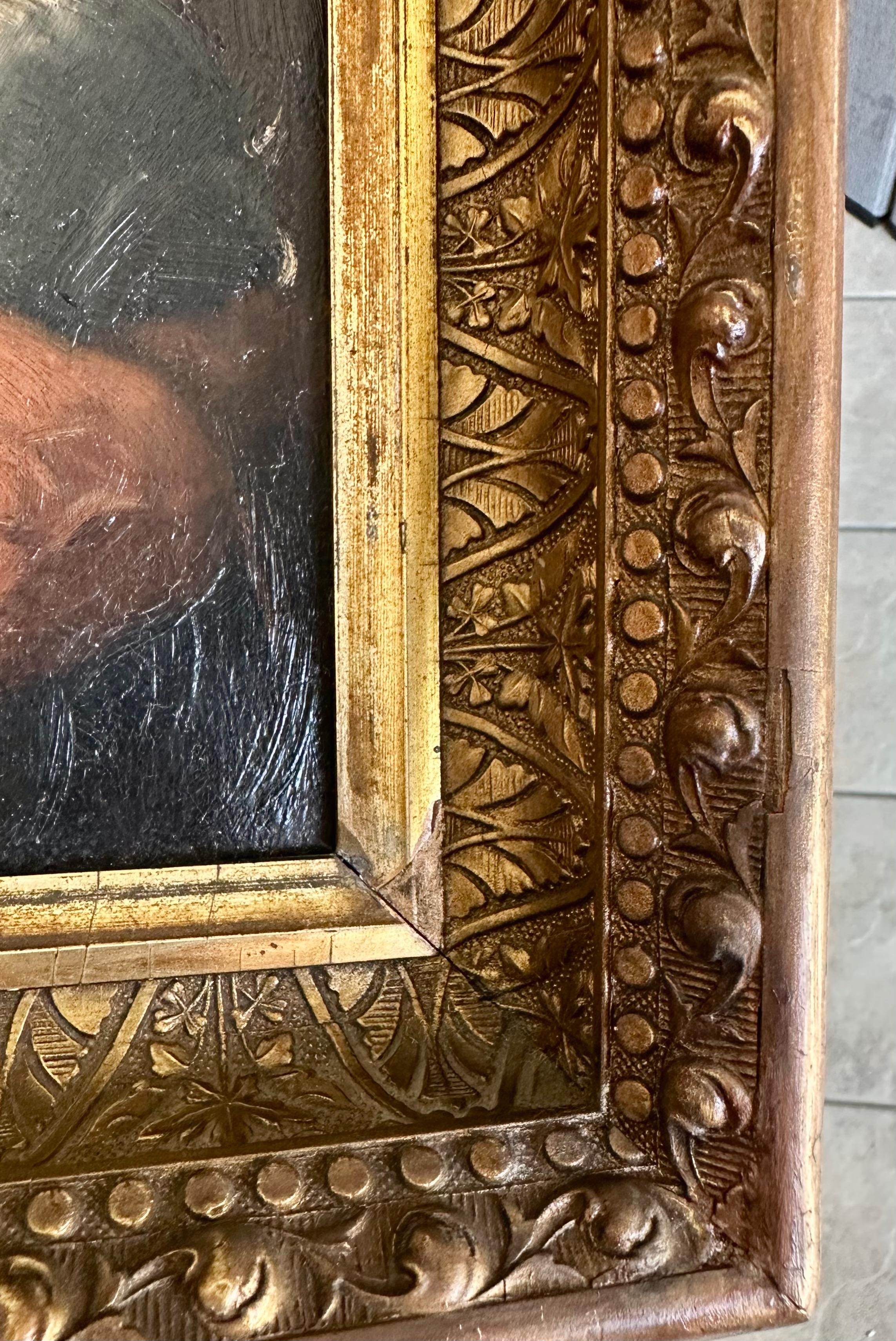 Antique Bearded Scholar Framed Oil Painting by Charles Vasnier For Sale 2