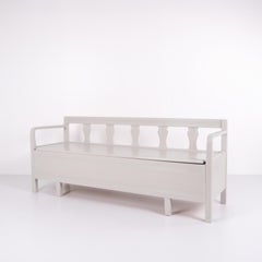 Antique Beating Bench In Grey Painted Pine From 1860s