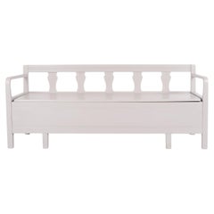 Antique Beating Bench In Grey Painted Pine From 1860s