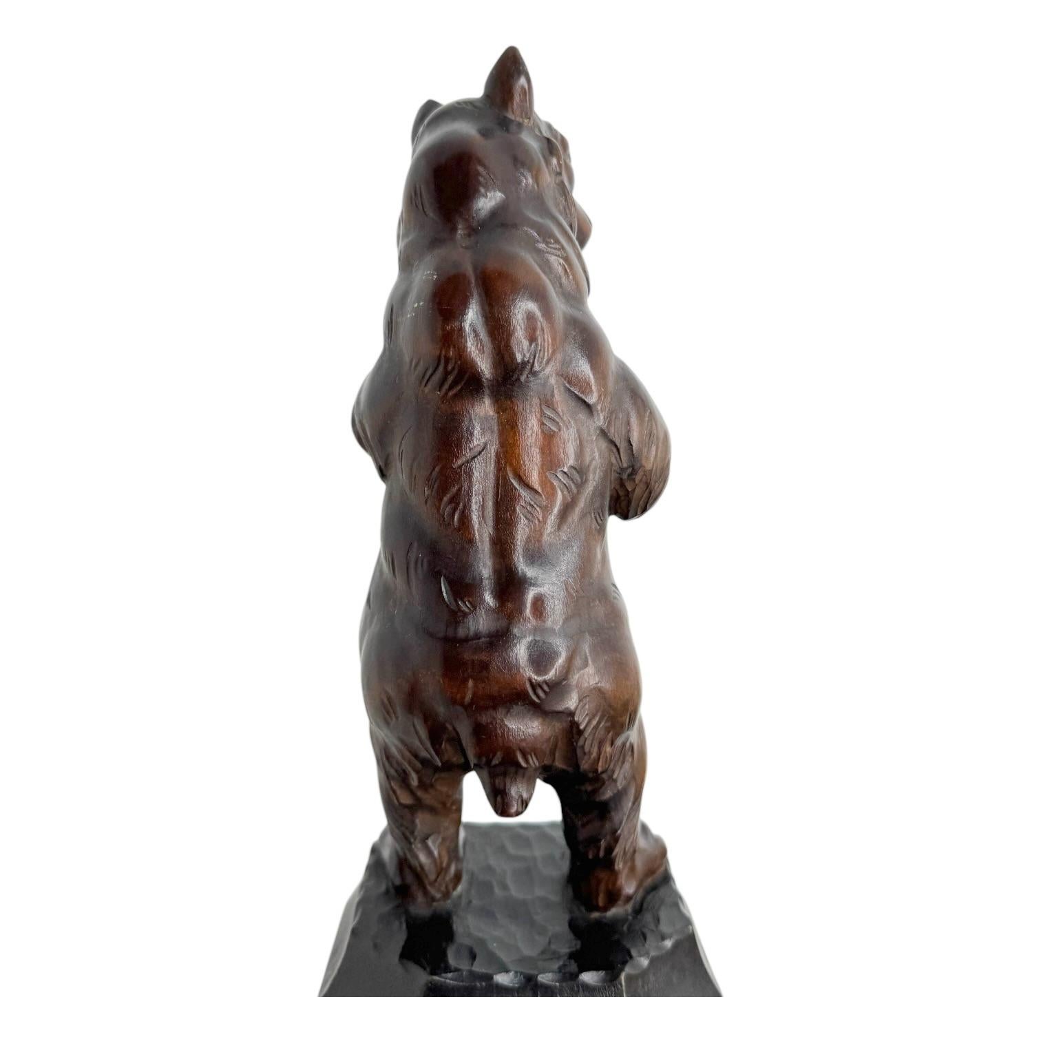 Antique beautiful Brienz Bear Statue Wood Carved on an Ebonized Wooden Base 1890 For Sale 9