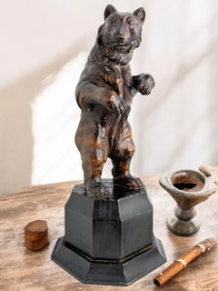 Antique beautiful Brienz Bear Statue Wood Carved on an Ebonized Wooden Base 1890