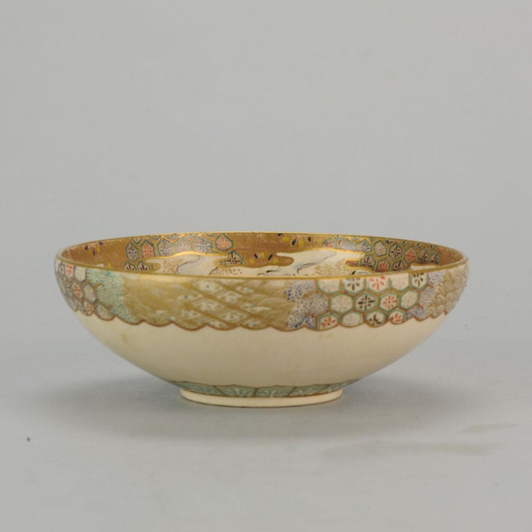 Antique Beautifull Japanese Small Satsuma Bowl Wise Man Dragon Japan