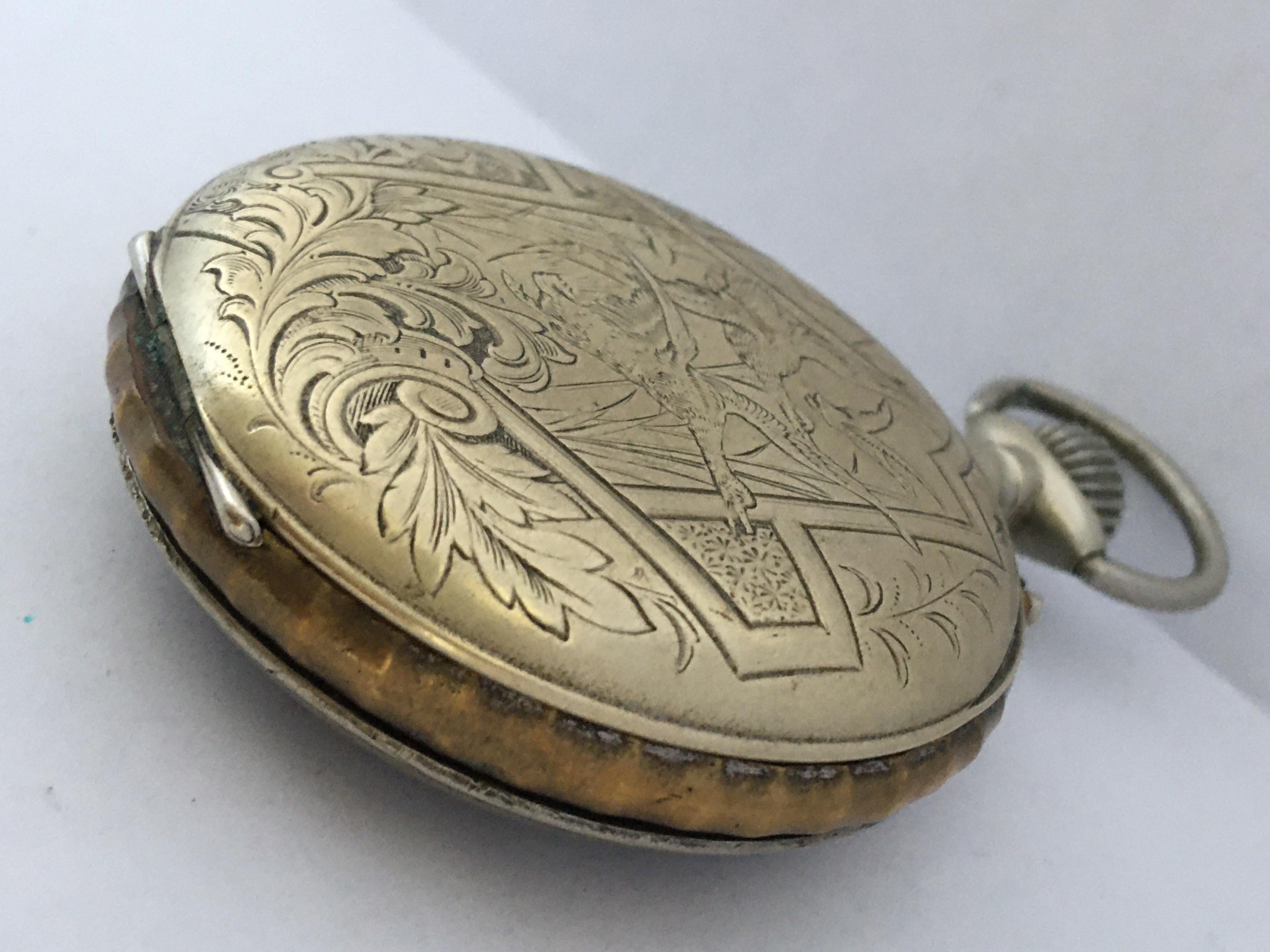 Antique Beautifully Engraved Hand Winding Pocket Watch with Roskopf Escapement For Sale 4