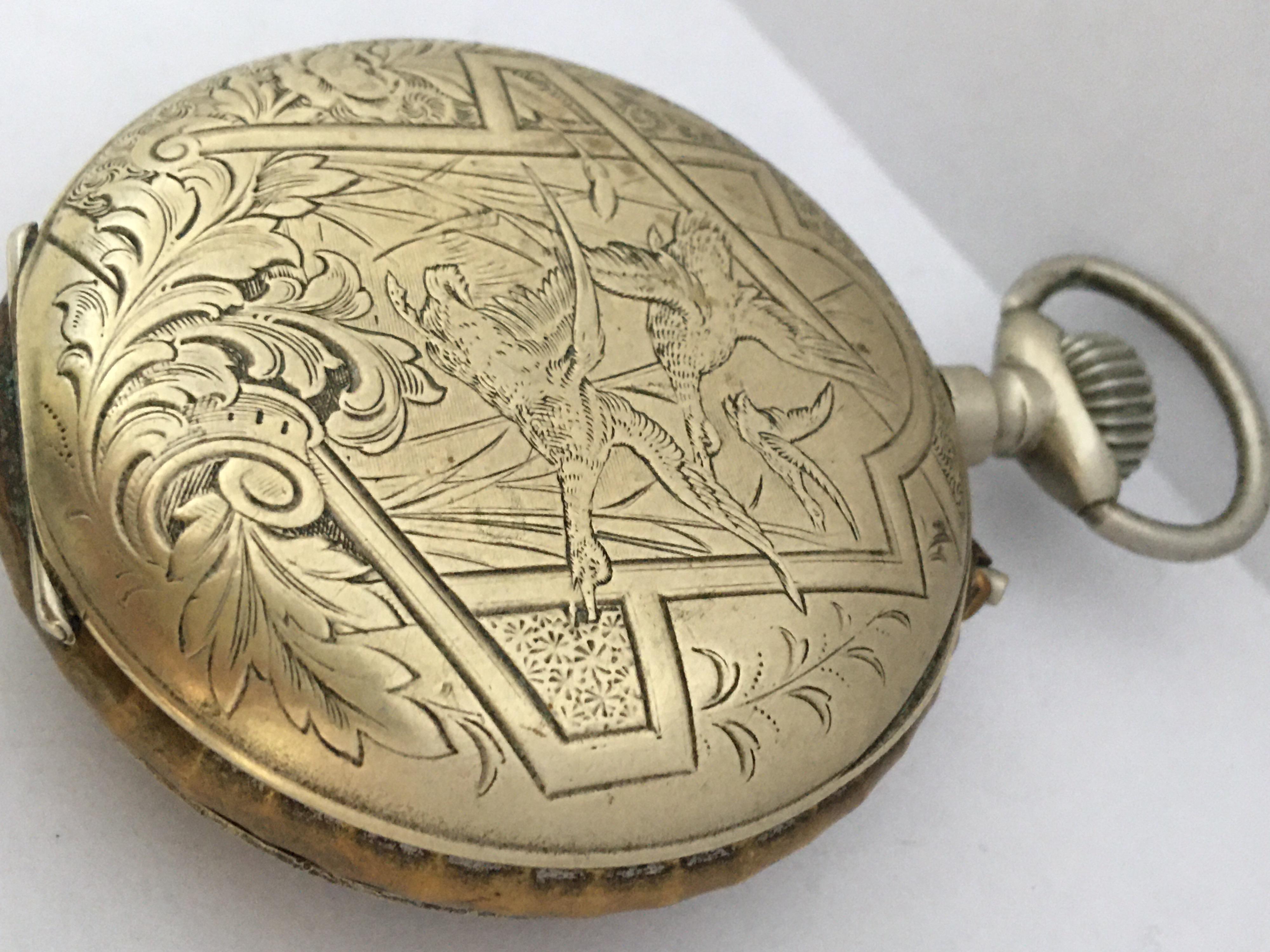 Antique Beautifully Engraved Hand Winding Pocket Watch with Roskopf Escapement For Sale 7