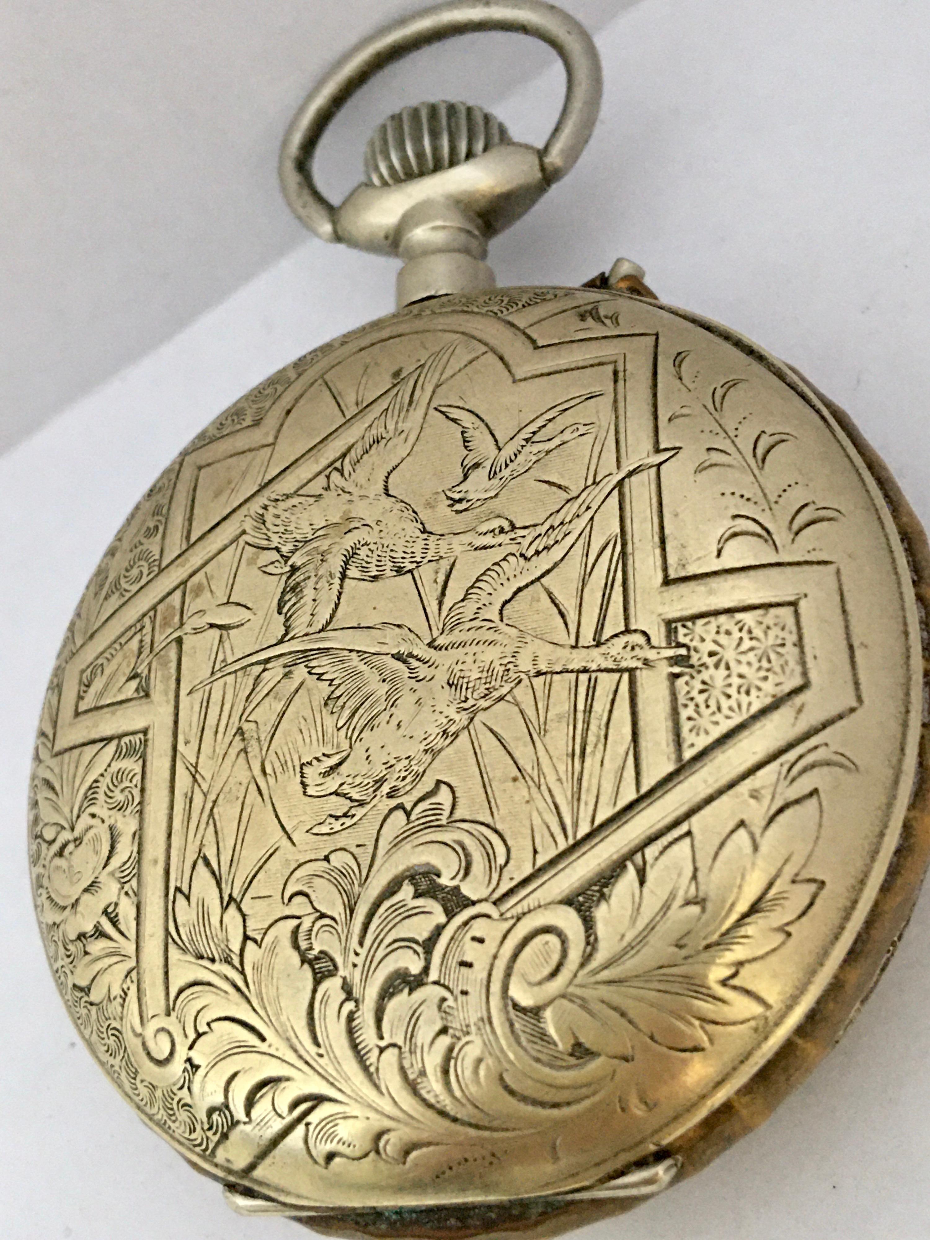 Antique Beautifully Engraved Hand Winding Pocket Watch with Roskopf Escapement In Fair Condition For Sale In Carlisle, GB
