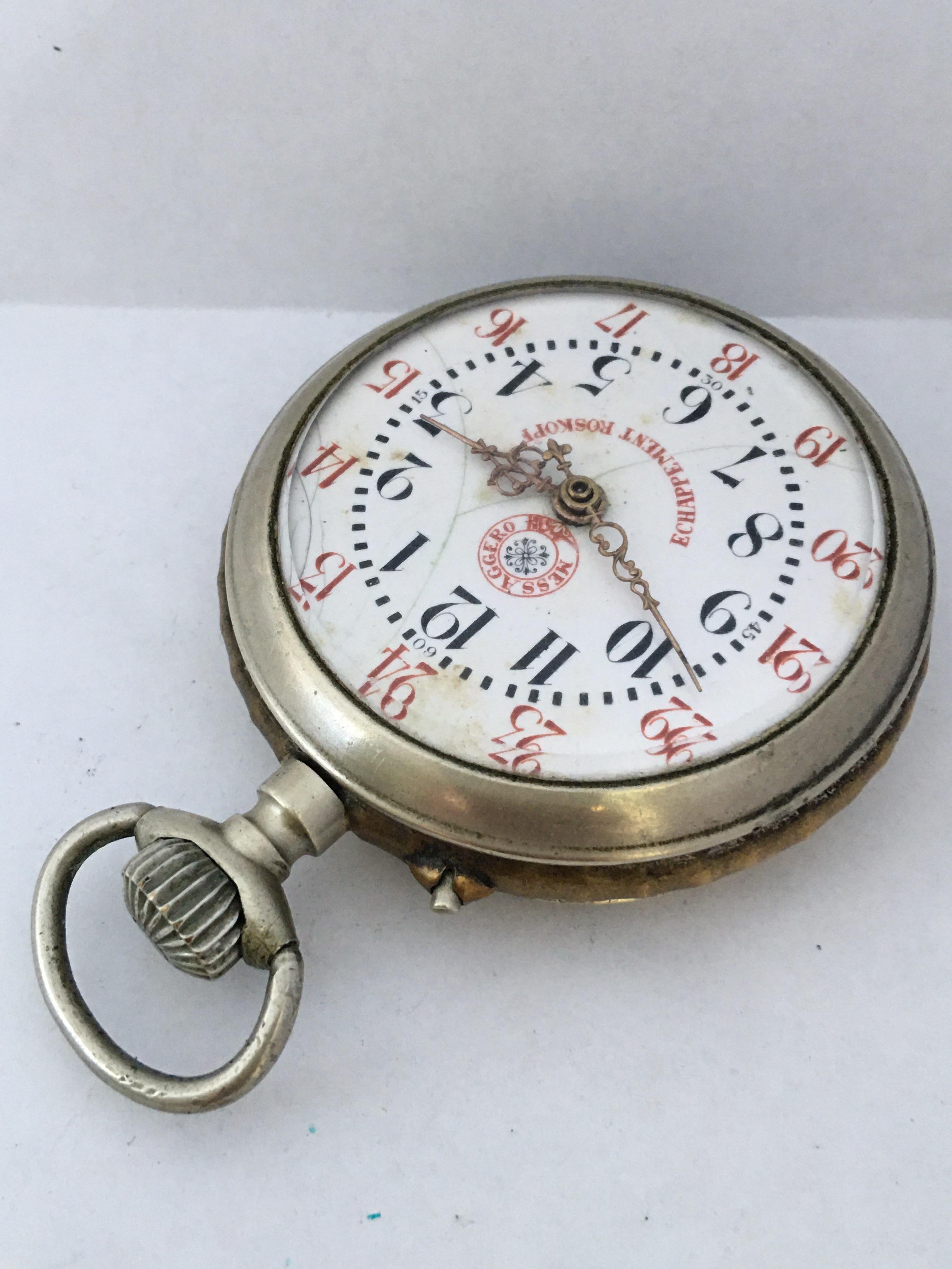 Women's or Men's Antique Beautifully Engraved Hand Winding Pocket Watch with Roskopf Escapement For Sale