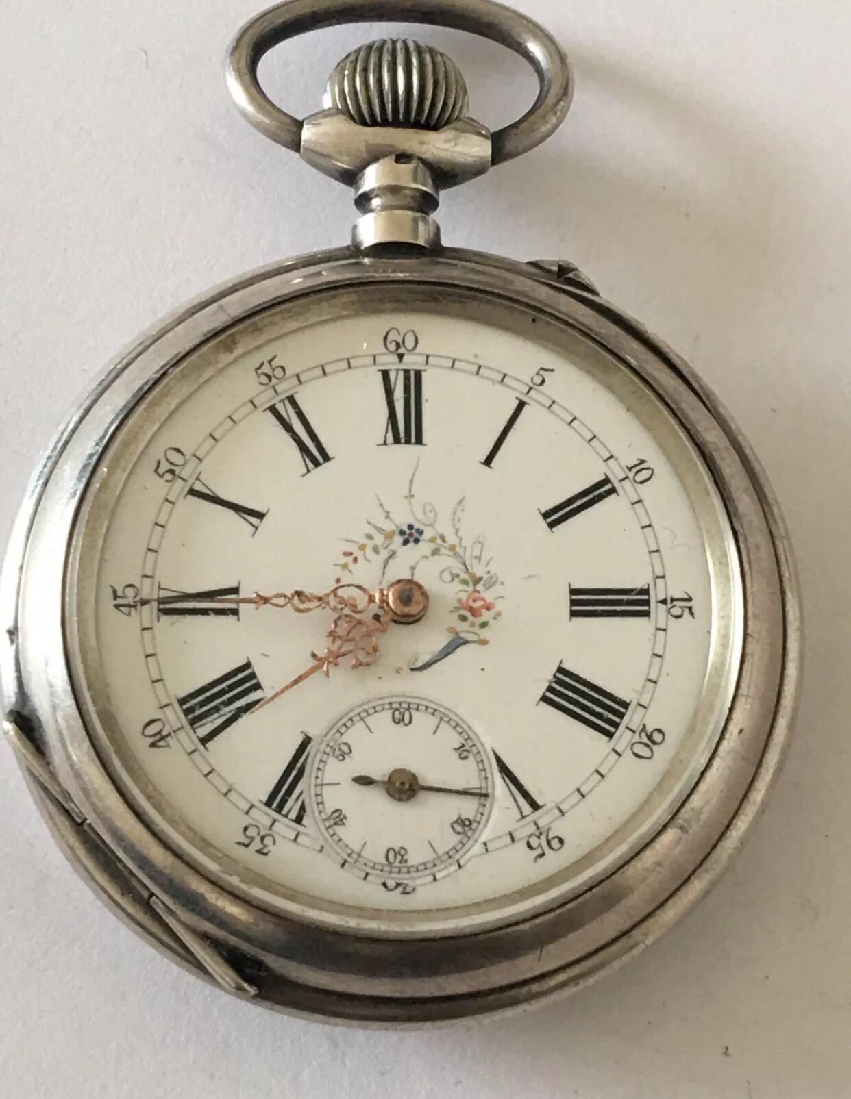 Antique Beautifully Engraved Silver Cased Pocket Watch For Sale 3