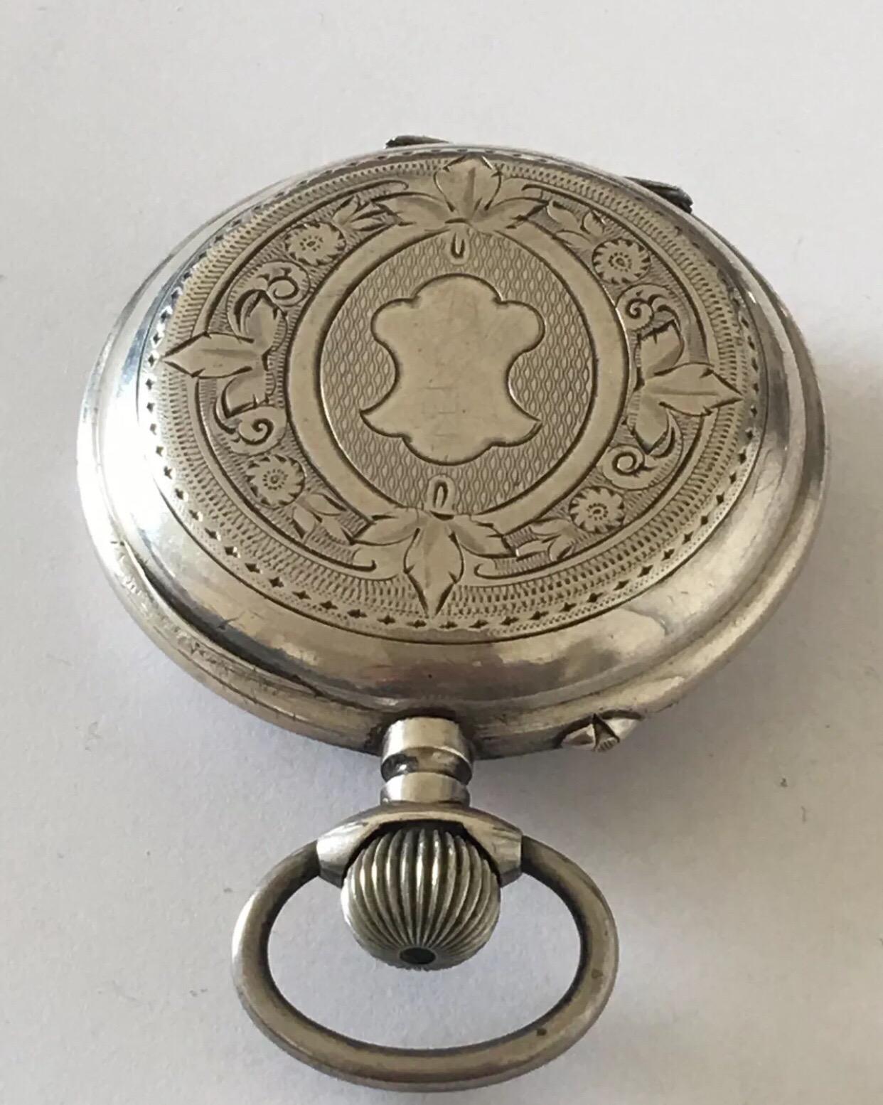 Antique Beautifully Engraved Silver Cased Pocket Watch For Sale 5