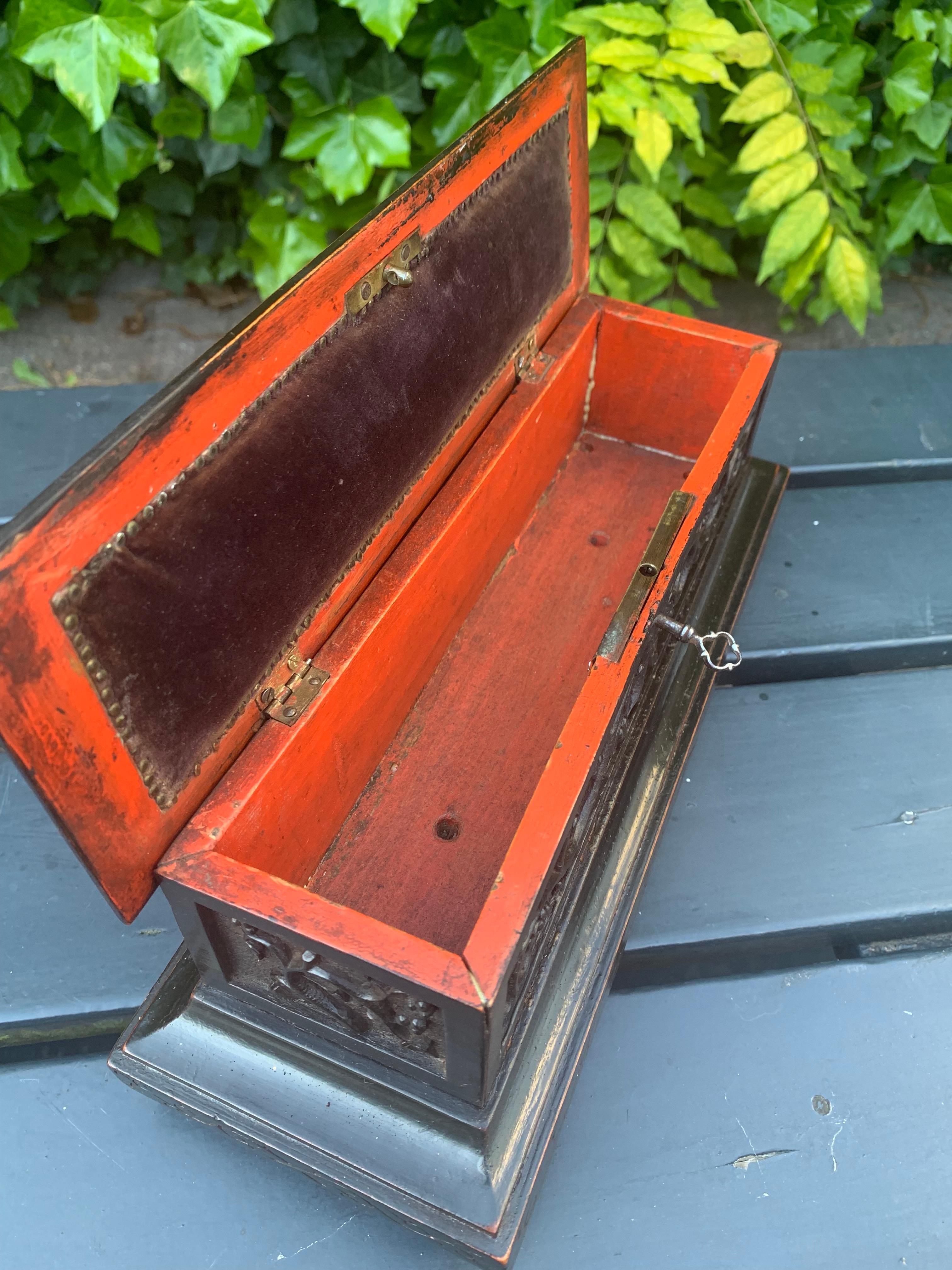 19th Century Antique & Beautifully Hand Carved Mid-1800s Gothic Revival Tomb Shape Wooden Box