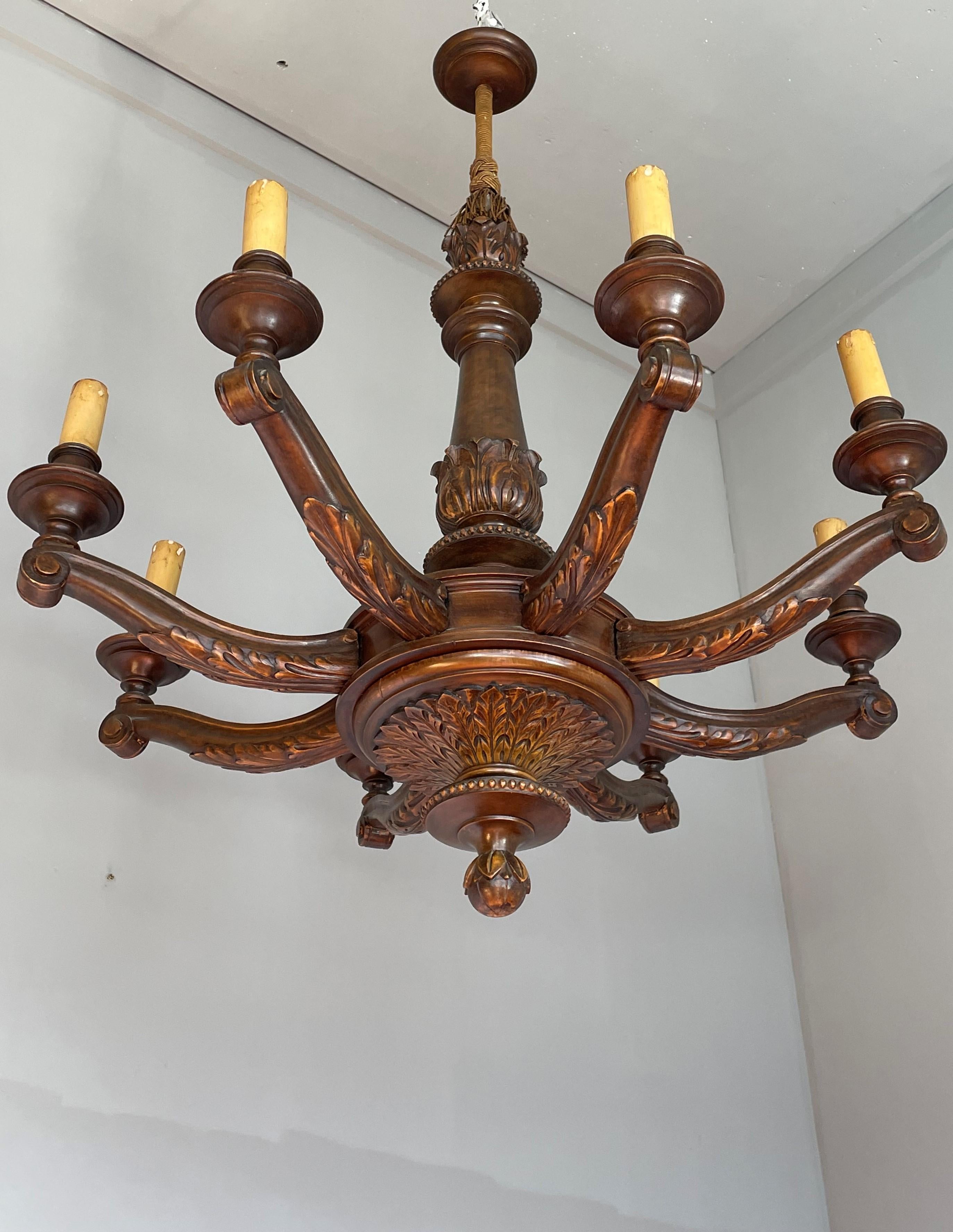 Large, quality-crafted and excellent condition antique light fixture.

This handcrafted pendant from the earliest years of the twentieth century is another great example of the quality of the workmanship in those days. All handcrafted out of wood